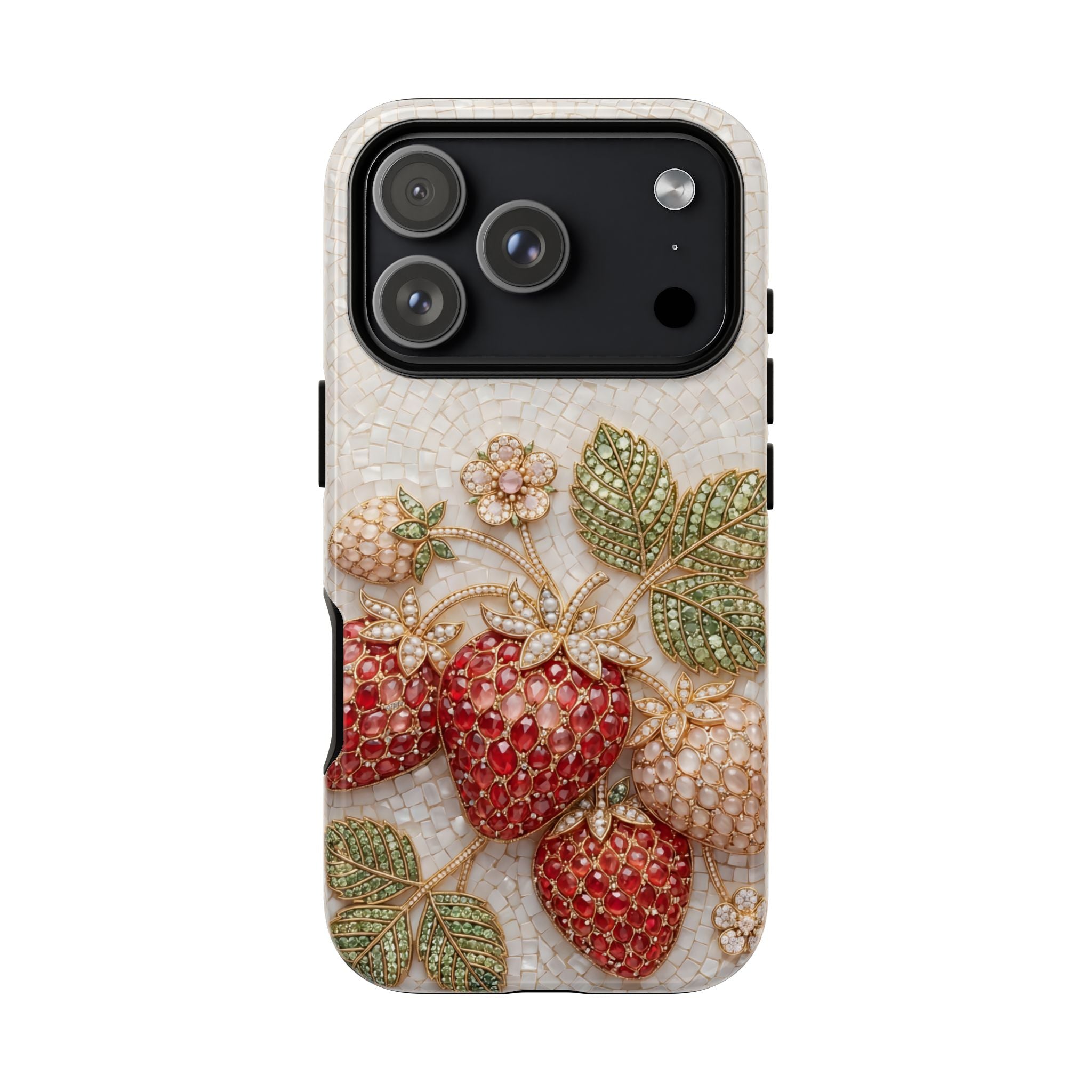 Strawberry Gem Tough iPhone Case | Vintage Beaded Fruit Design