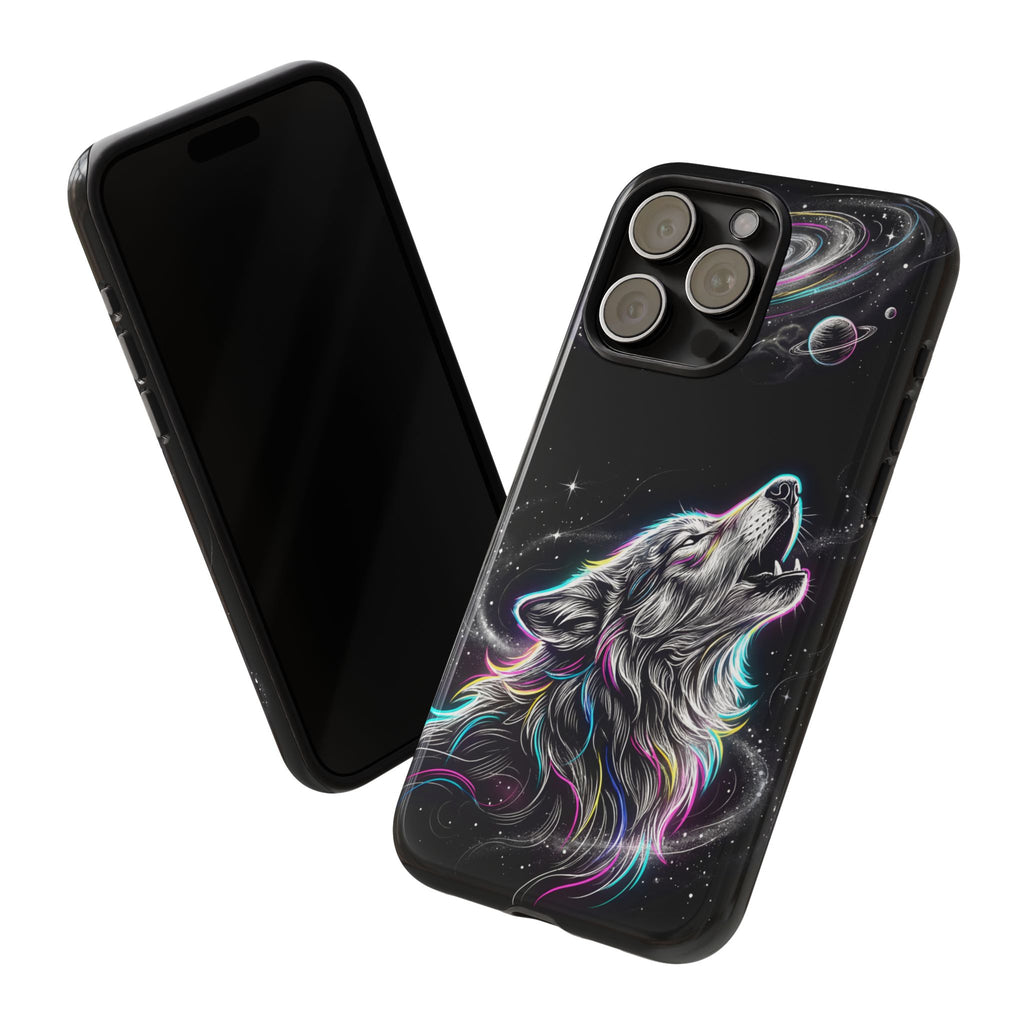 Wolf Galaxy Tough iPhone Case | Colorful Howling Wolf Space Design