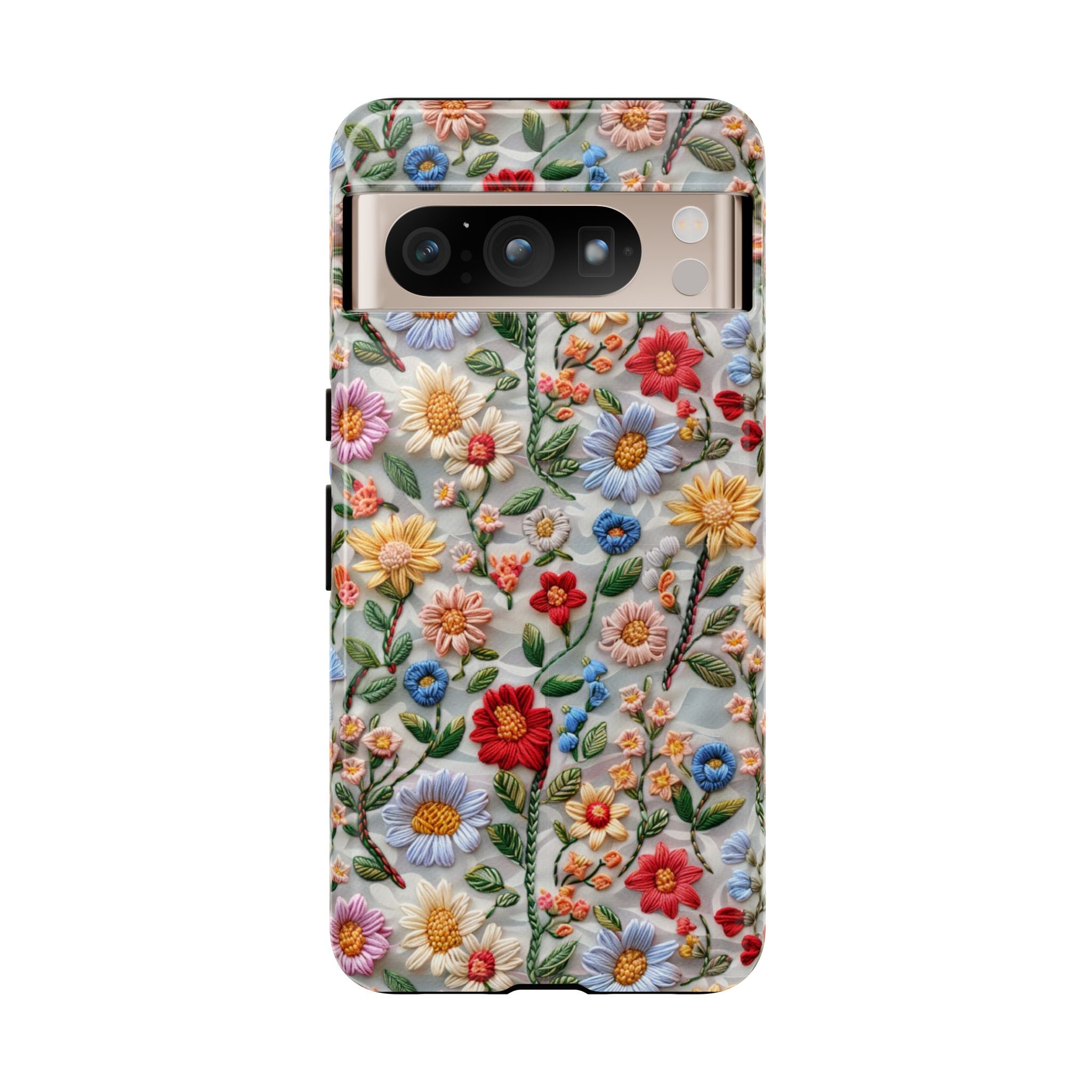 Floral Embroidered Pattern Tough Google Pixel Case — Colourful Daisy & Wildflower Design
