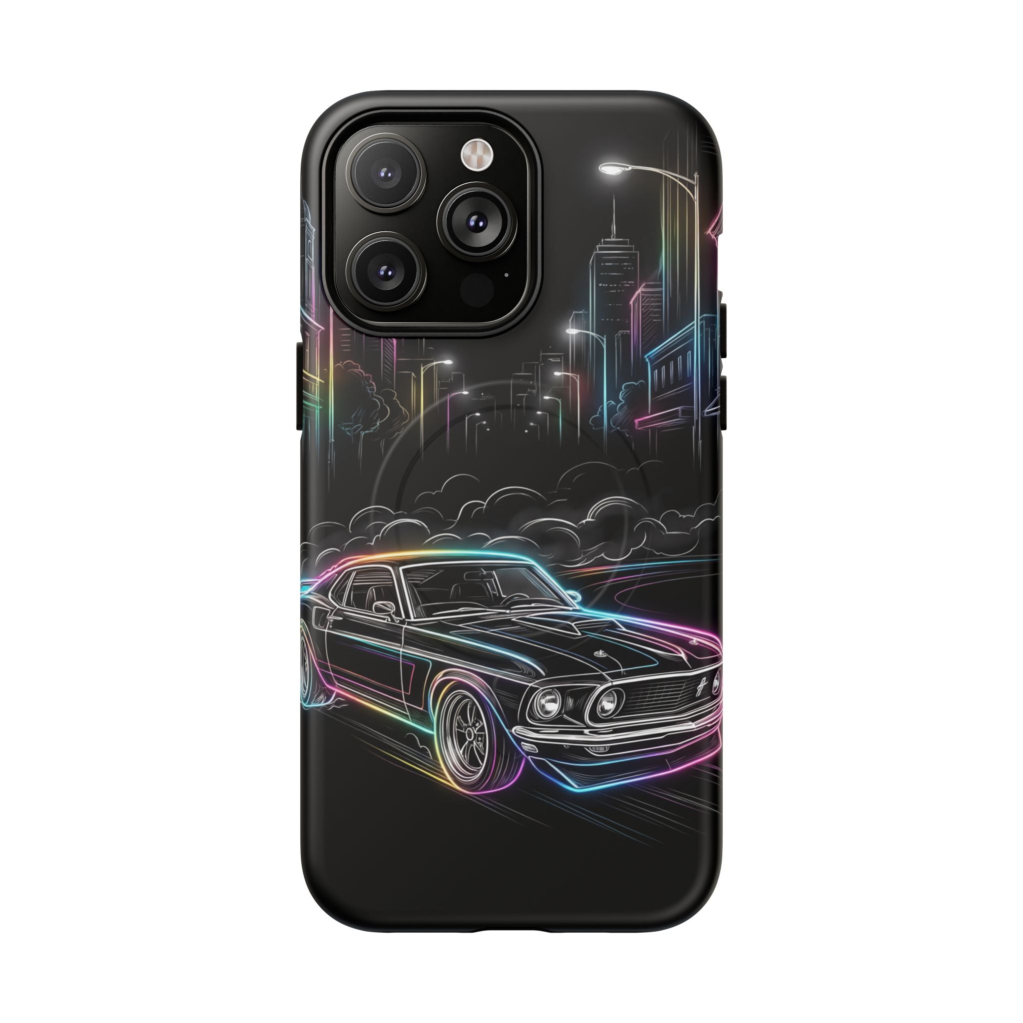 Neon Muscle Car MagSafe iPhone Case | Retro City Nightscape
