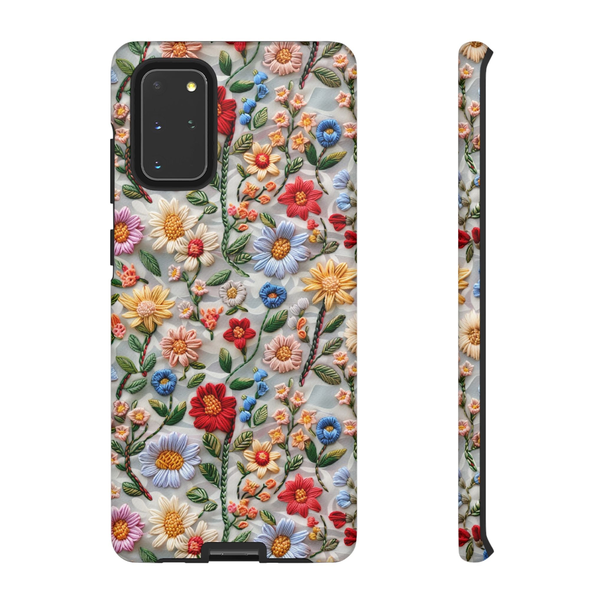 Floral Embroidered Pattern Tough Samsung Galaxy Case — Colourful Daisy & Wildflower Design