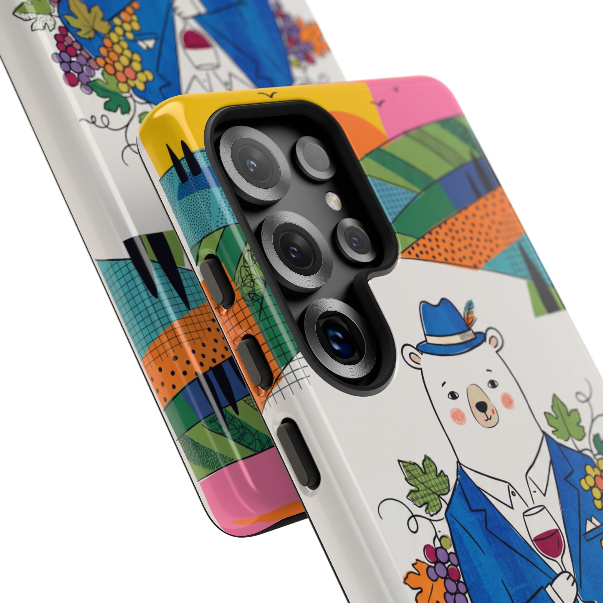 Dapper Polar Bear Wine Lover Illustrated Protective Samsung Galaxy Phone Case