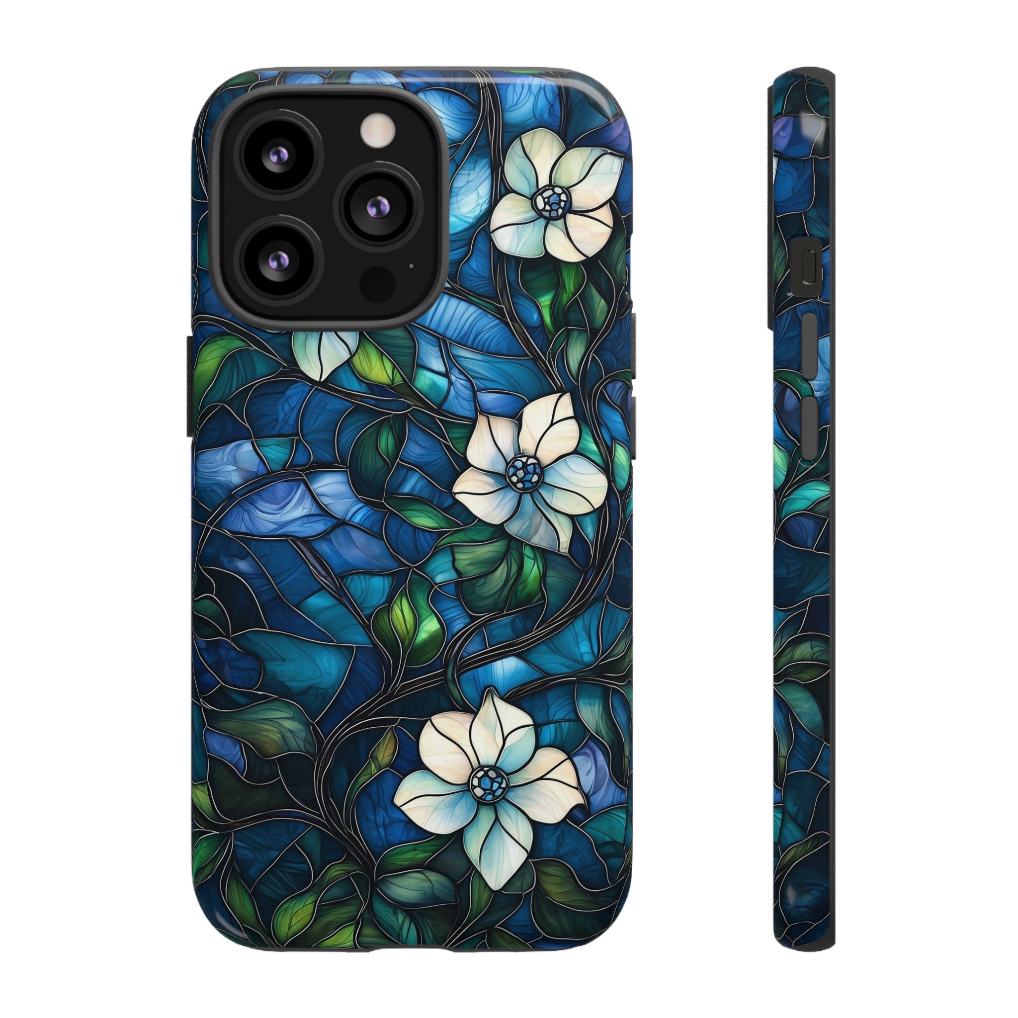 Floral Stained Glass iPhone Case – Blue Garden