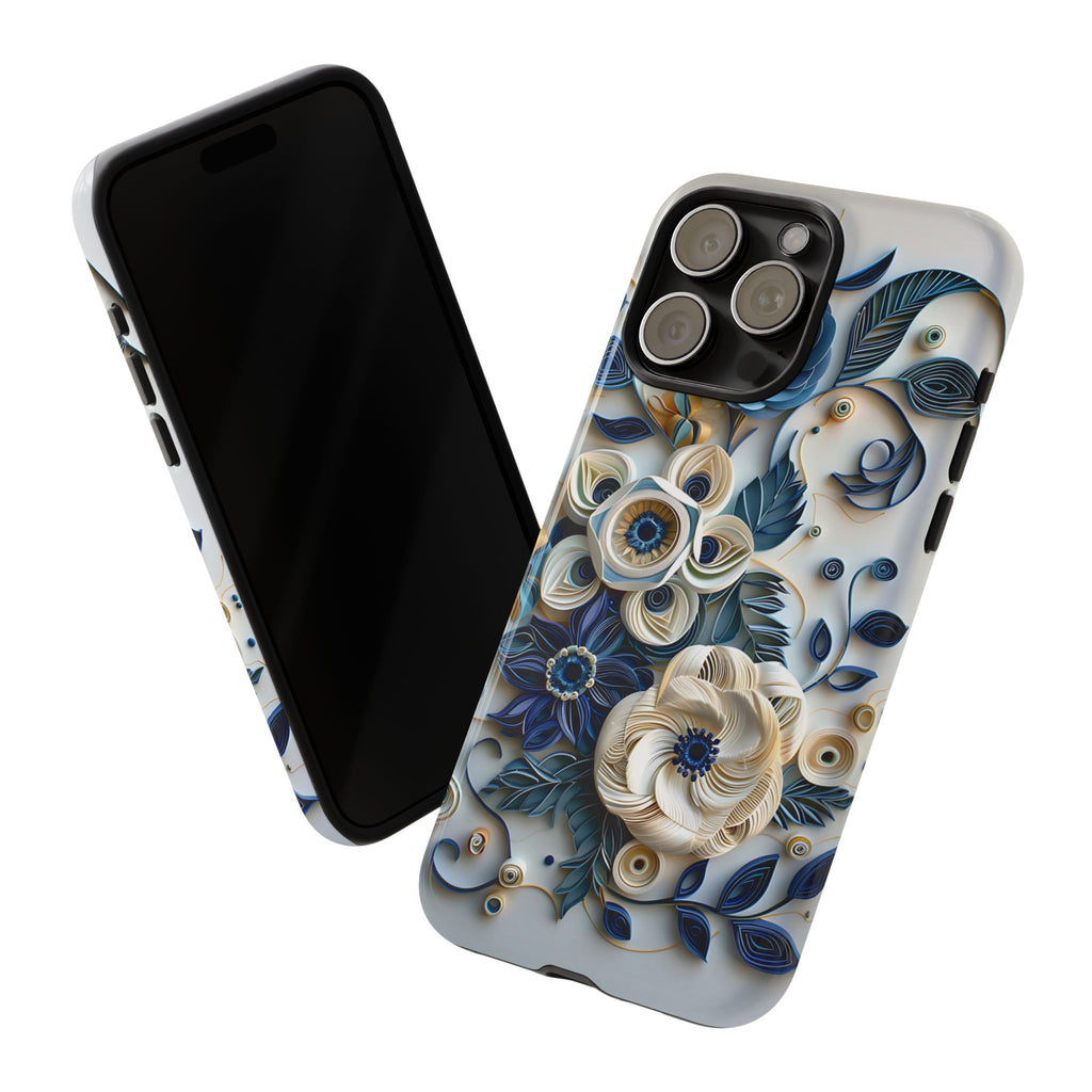 Floral Quilled Art iPhone Case — Blue & Cream Decorative Protection