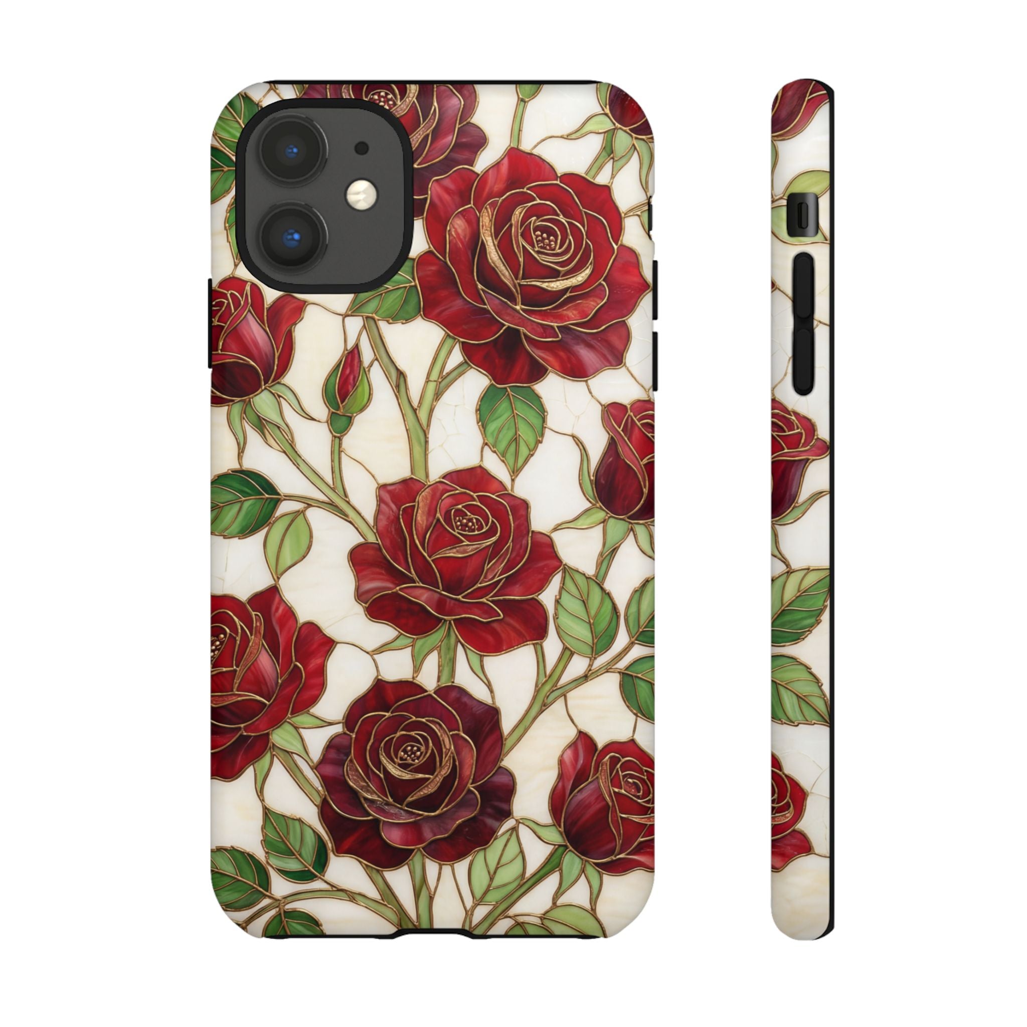 Red Rose Pattern Tough iPhone Case — Vintage Floral iPhone Protection