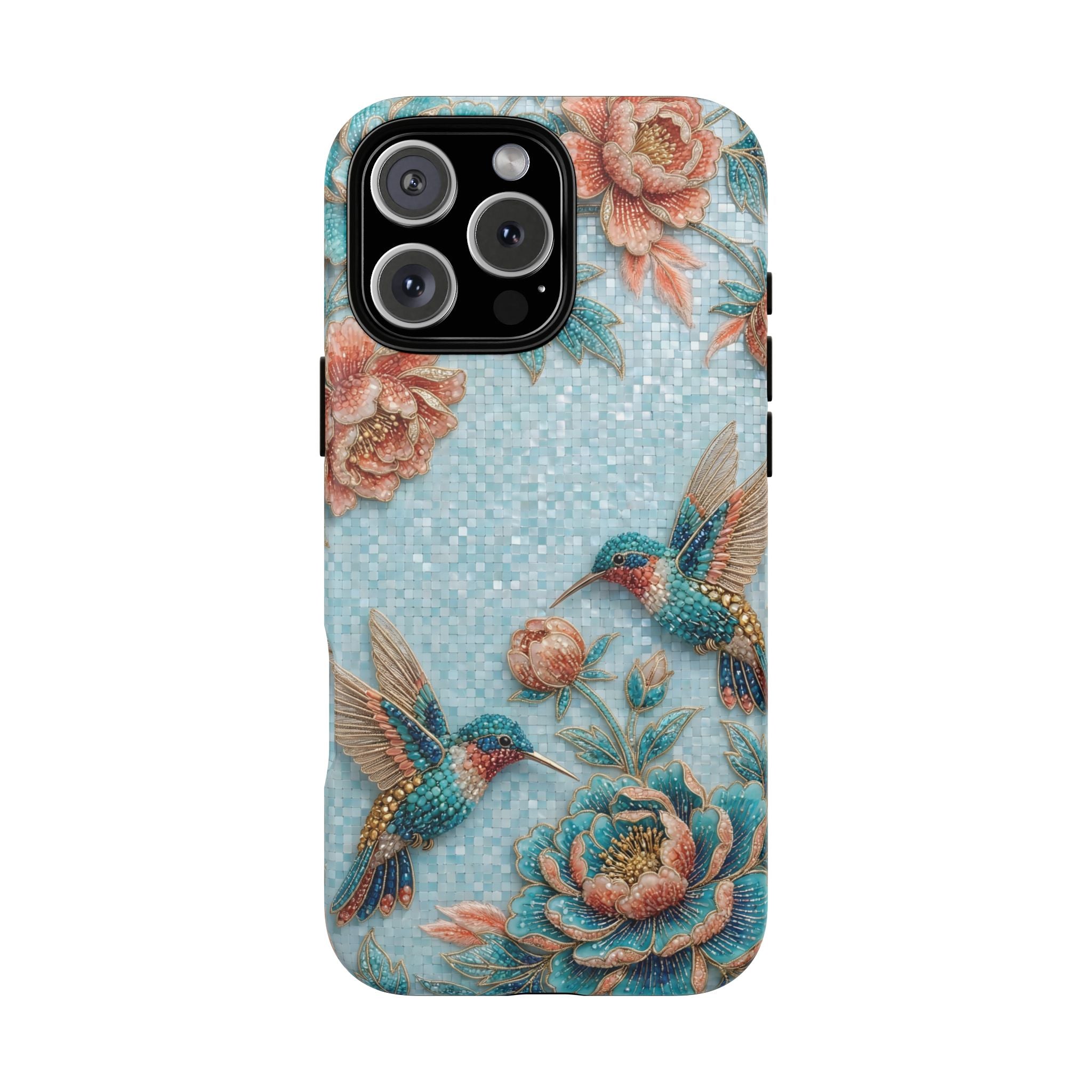 Hummingbird Floral Tough MagSafe iPhone Case | Vintage Blue Garden Design