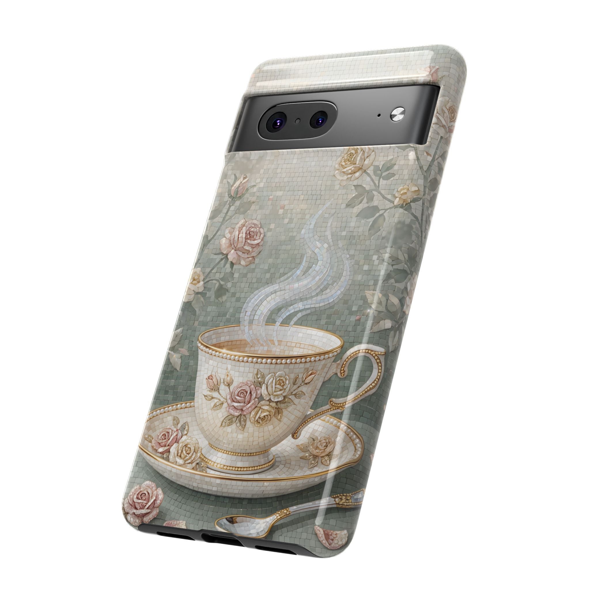 Vintage Floral Teacup Google Pixel Phone Case — Elegant Romantic Smartphone Cover