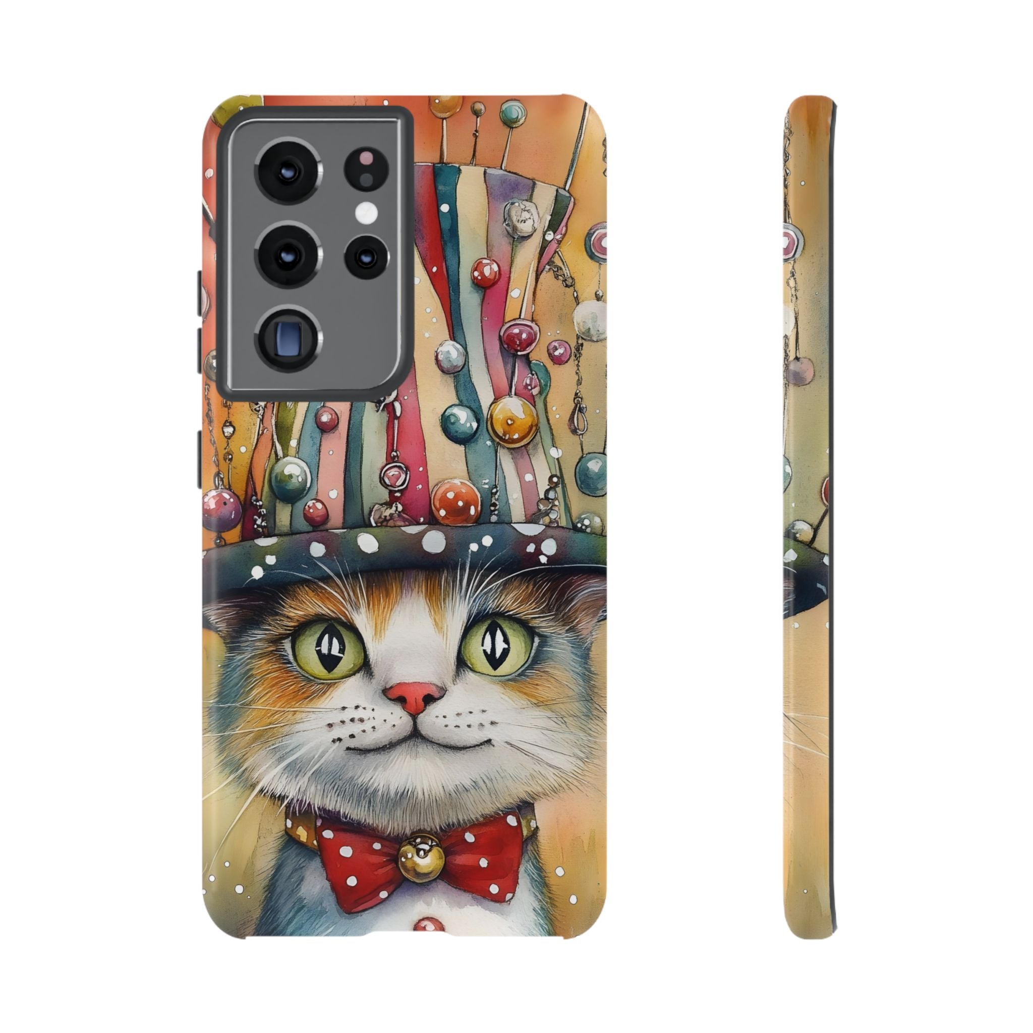 Cat in Colourful Top Hat Samsung Galaxy Case — Whimsical Cat Art iPhone Case