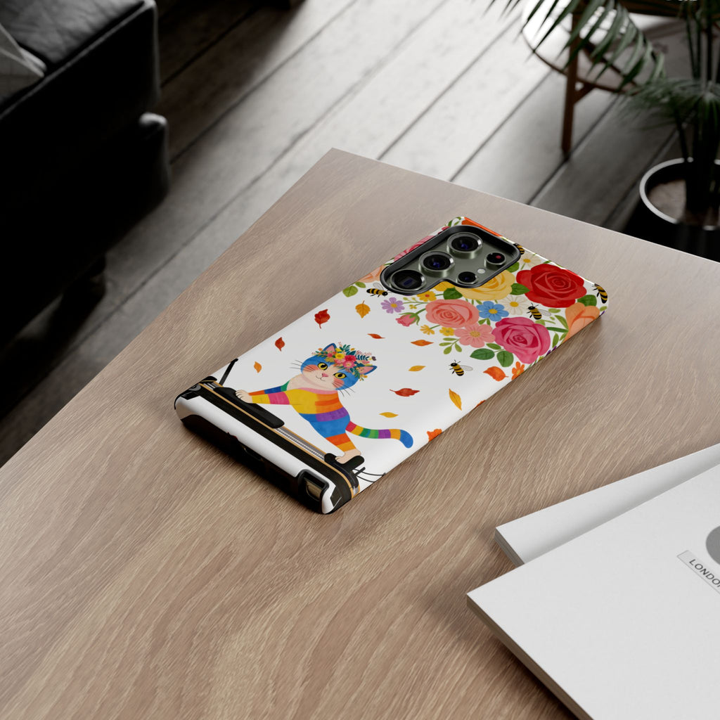 Floral Rainbow Cat Tough Samsung Galaxy Phone Case — Colorful Pilates Cat Design