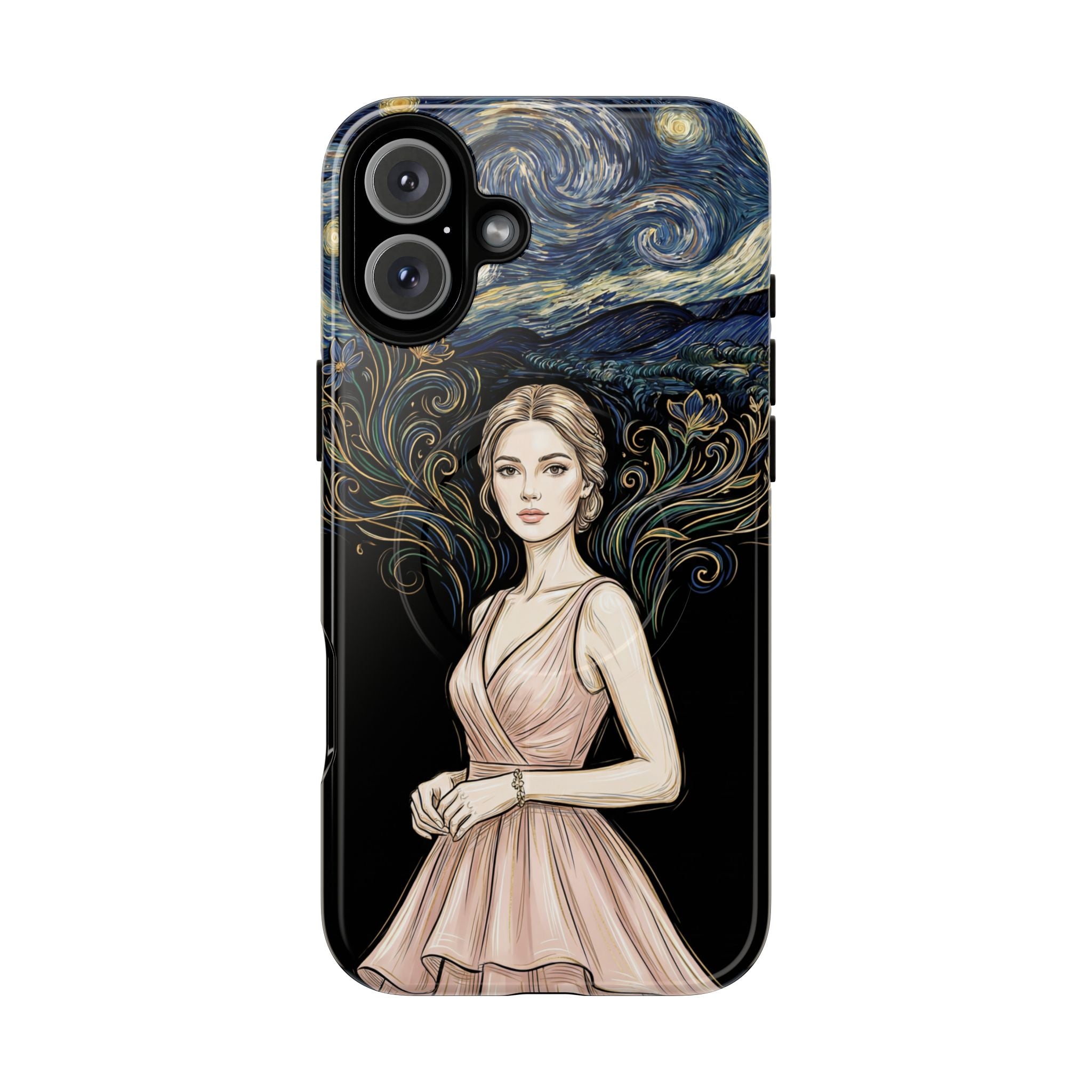 Art Nouveau Starry Night MagSafe iPhone Case | Elegant Woman Illustration Tough Case