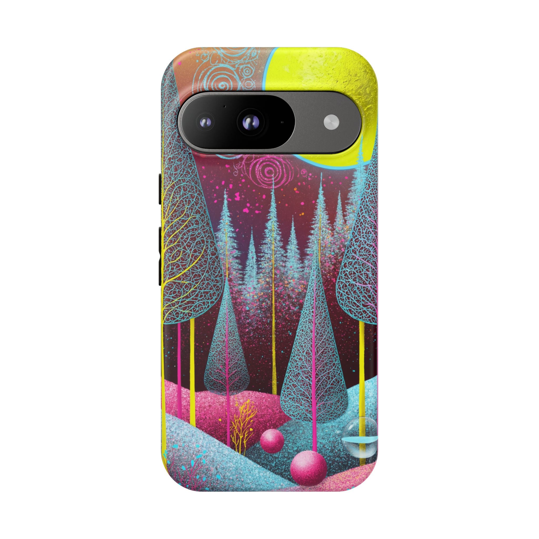 Colorful Surreal Forest Google Pixel Case | Neon Moon, Trees & Abstract Landscape