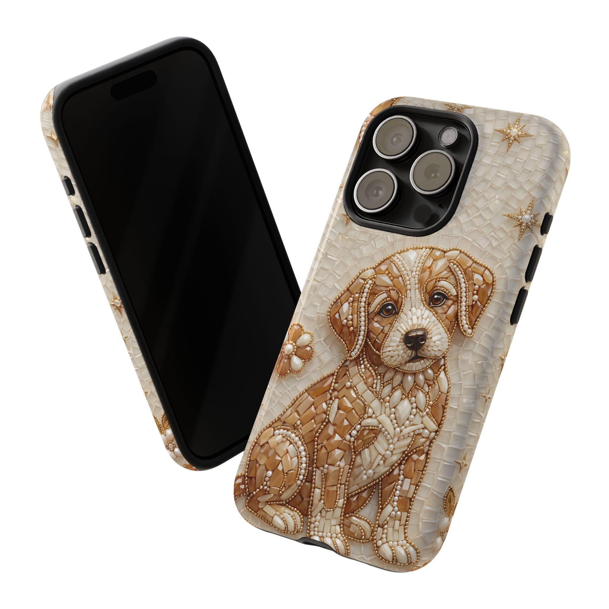 Cute Mosaic Puppy iPhone Case — Protective Phone Cover with Brown Puppy Art