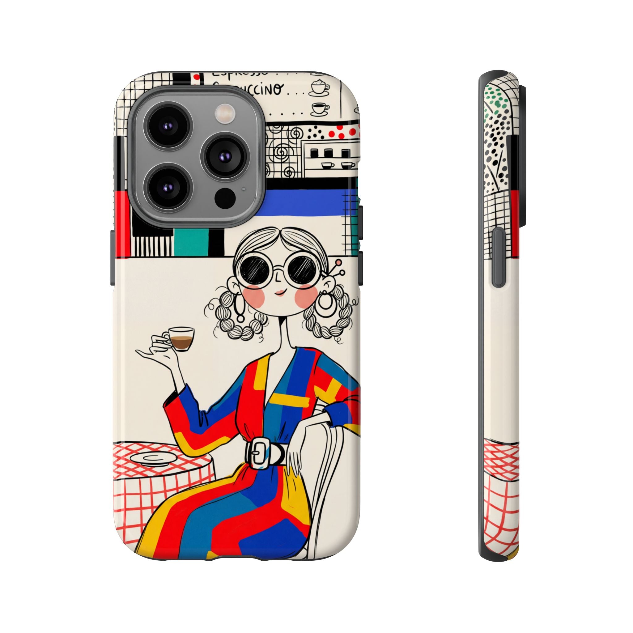Retro Cafe iPhone Case | Colourful Chic Woman Illustration