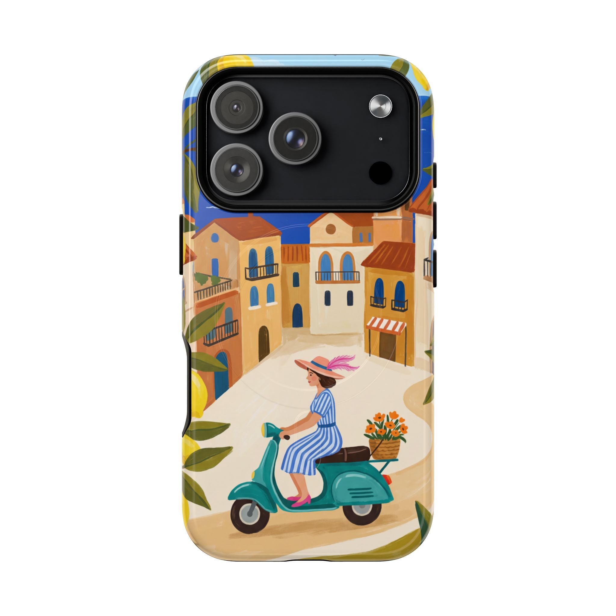 Mediterranean Scooter MagSafe iPhone Case | Coastal Lemon Grove Design
