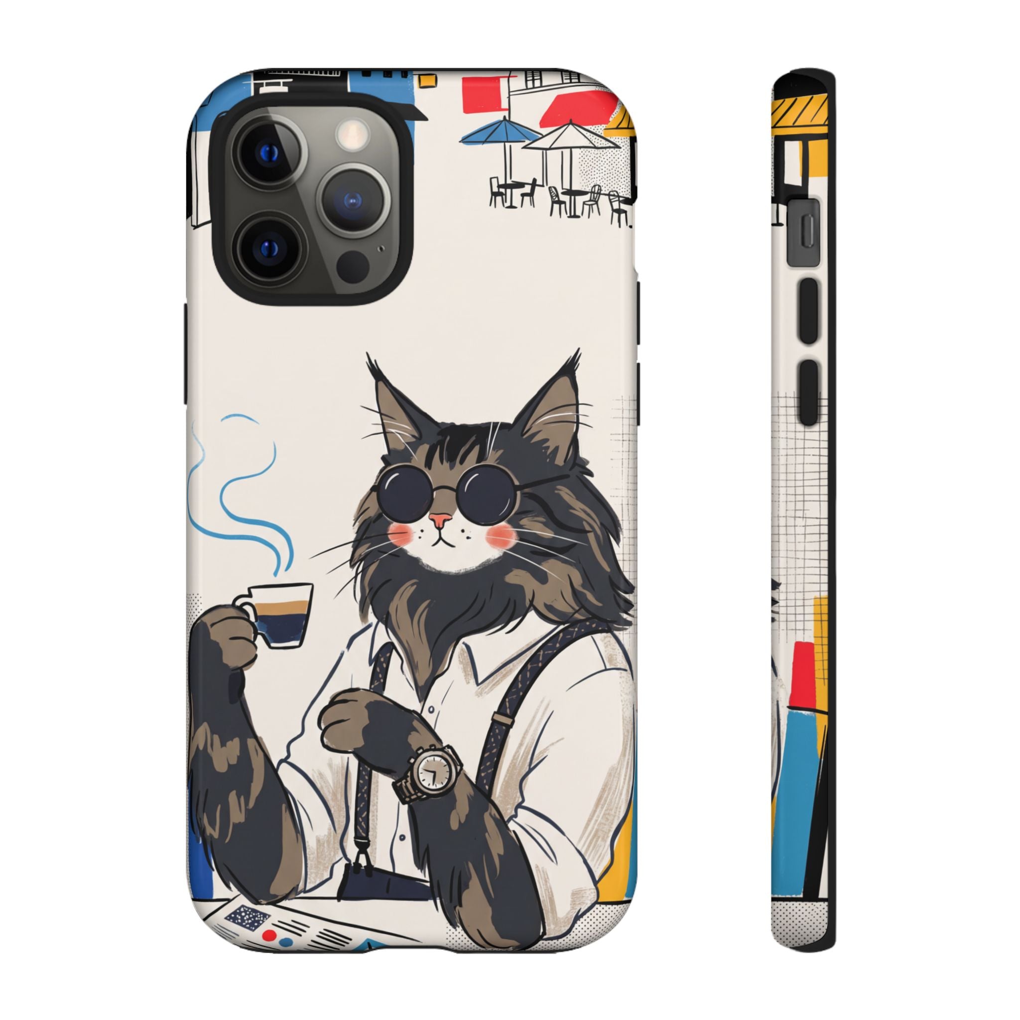 Cat Barista iPhone Case | Cool Cat in Sunglasses Coffee Shop Design