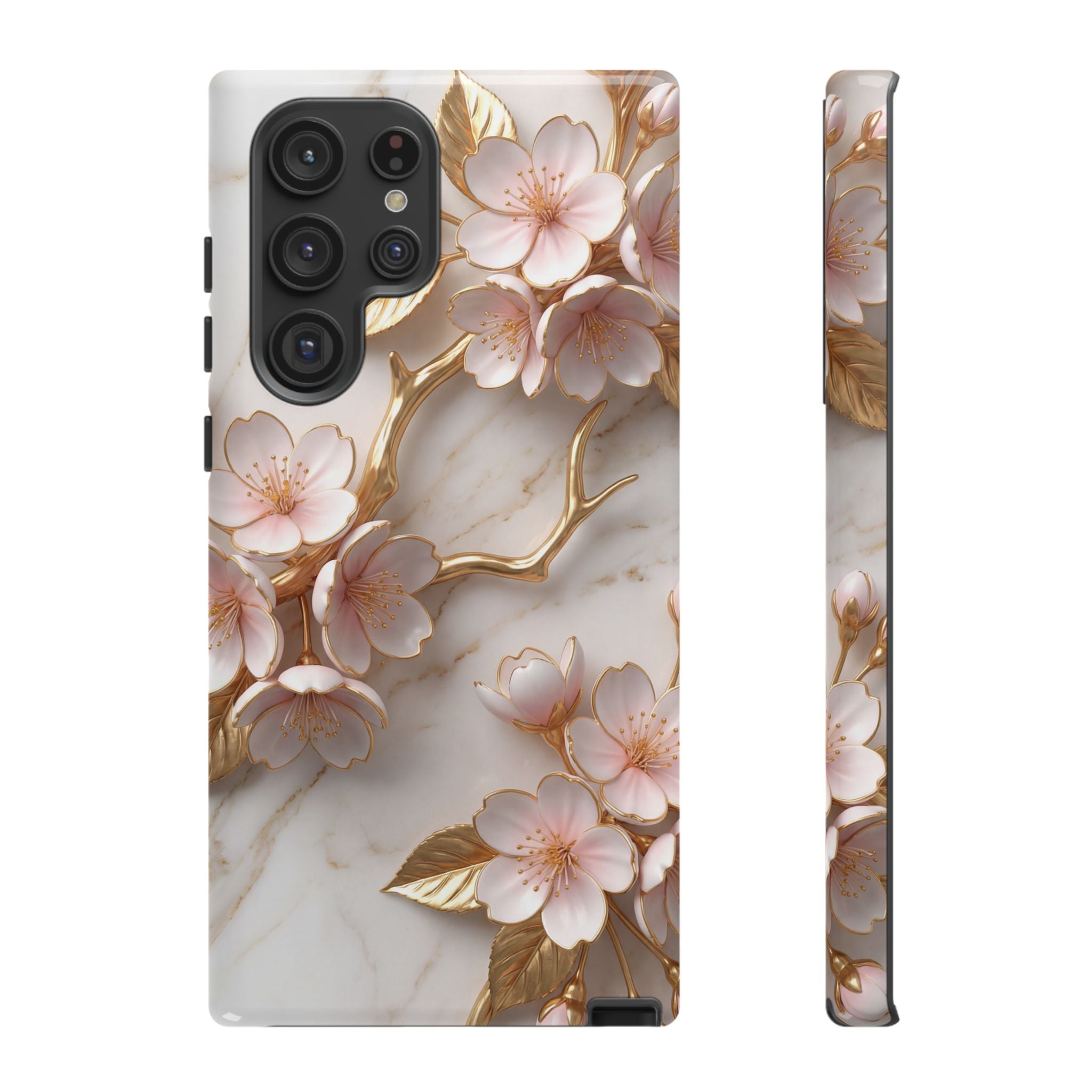 Floral Marble Samsung Galaxy Case — Sakura Gold Cherry Blossom Tough Case