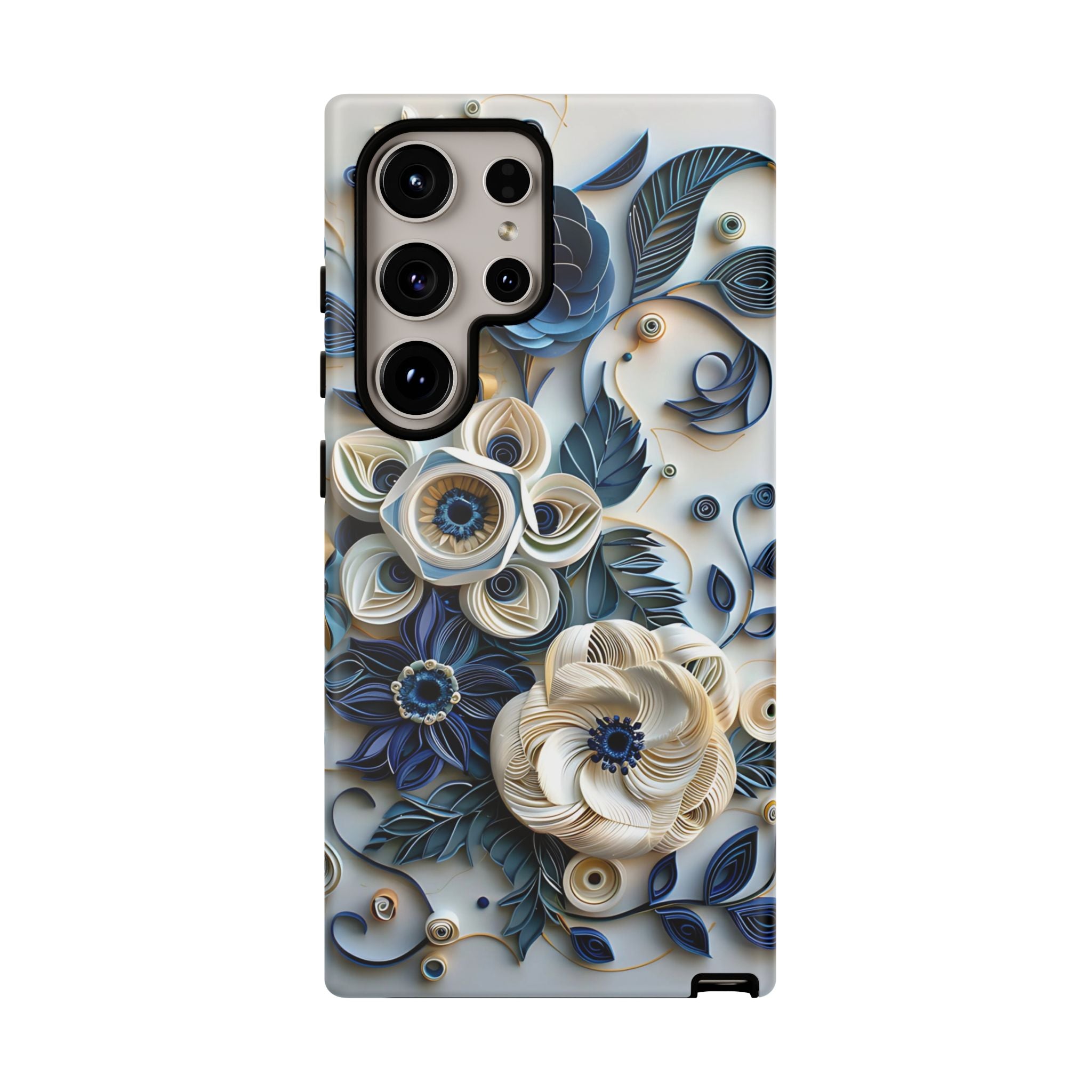 Floral Quilled Art Samsung Galaxy Case — Blue & Cream Decorative Protection