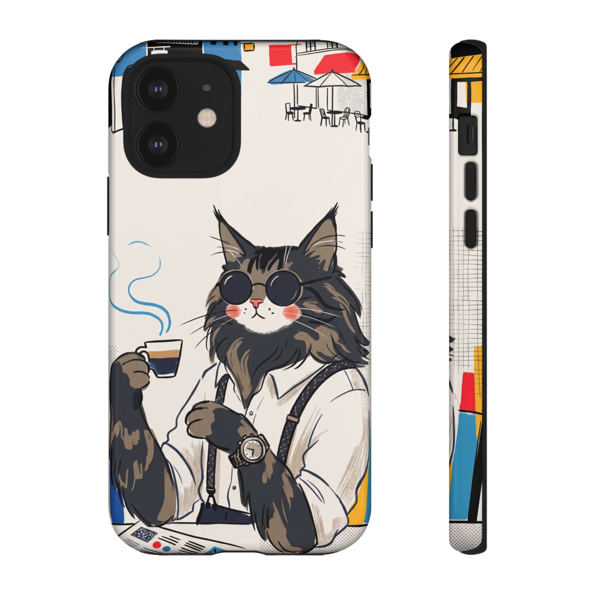 Cat Barista iPhone Case | Cool Cat in Sunglasses Coffee Shop Design