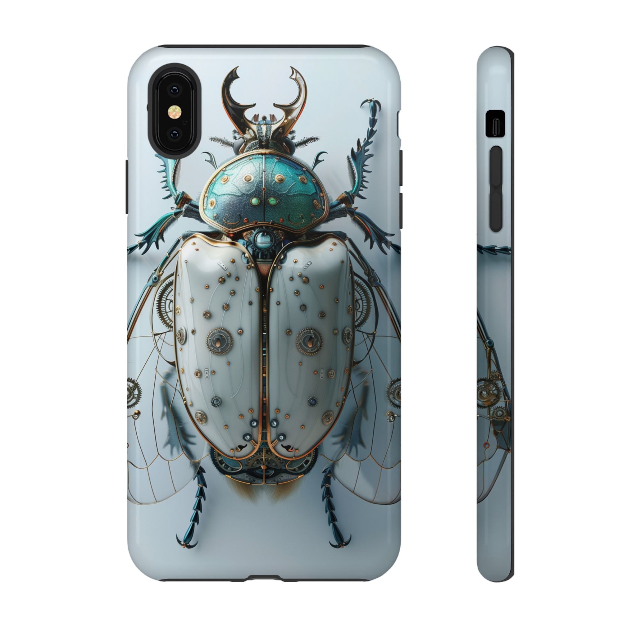Steampunk White Beetle Protective Tough iPhone Case