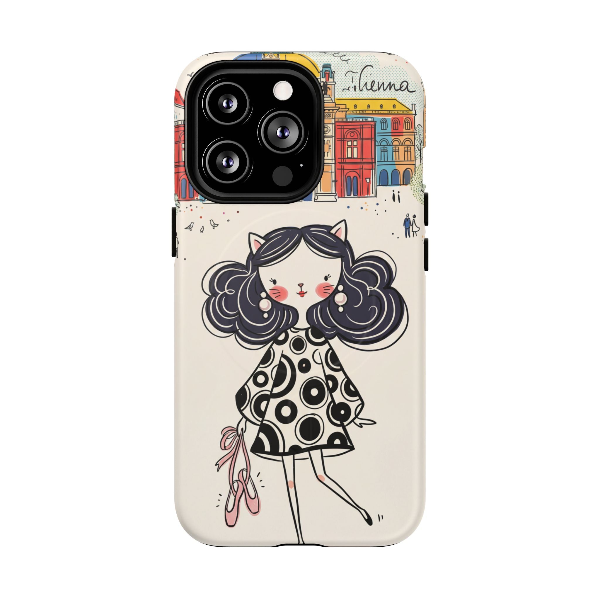 Cute Parisian Cat Girl MagSafe iPhone Case | Ballet Slippers Illustration Tough Case