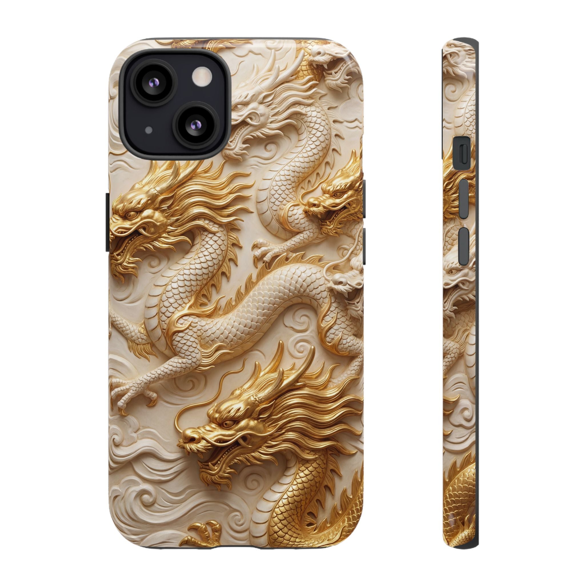 Dragon Relief iPhone Case — Gold Carved Dragon Protective Cover