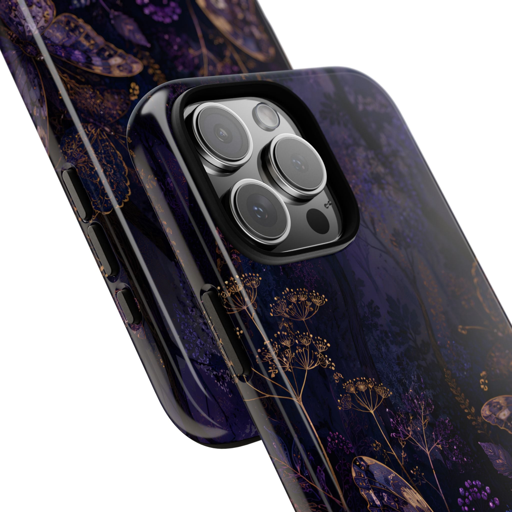 Purple Night Butterflies iPhone case | Moody Purple Floral Cover