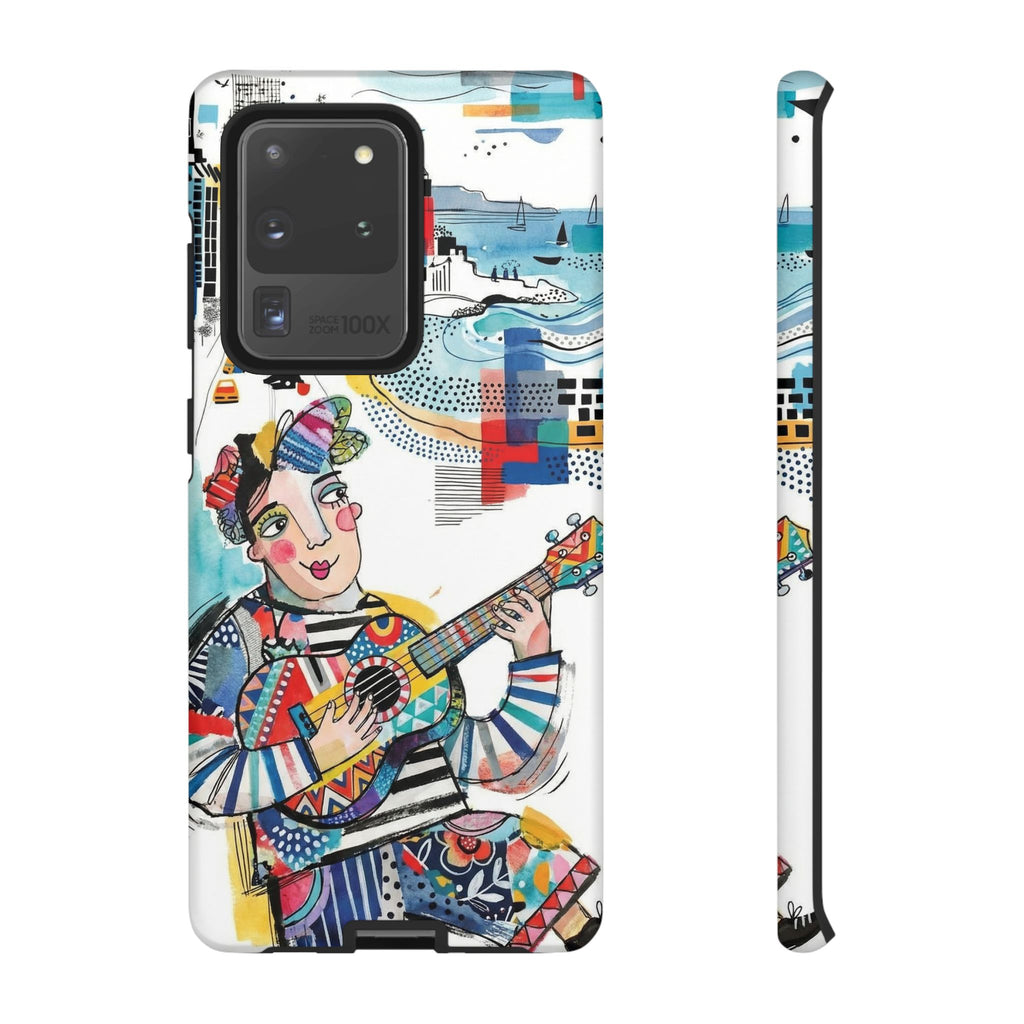 Custodia per Samsung Galaxy per Musicisti Artistici | Custodia Resistente con Chitarra Colorata e Paesaggio Urbano