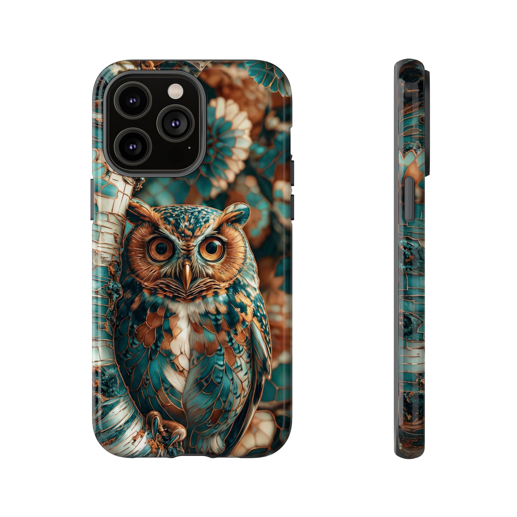 Owl Forest Tough iPhone Case | Teal & Brown Rustic Wildlife Protective Cover