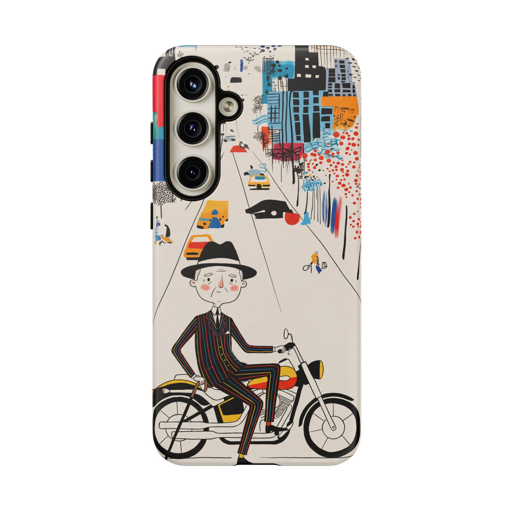 Custodia per telefono Samsung Galaxy "Vintage Grandpa Rider Motorcycle" | Paesaggio urbano illustrato