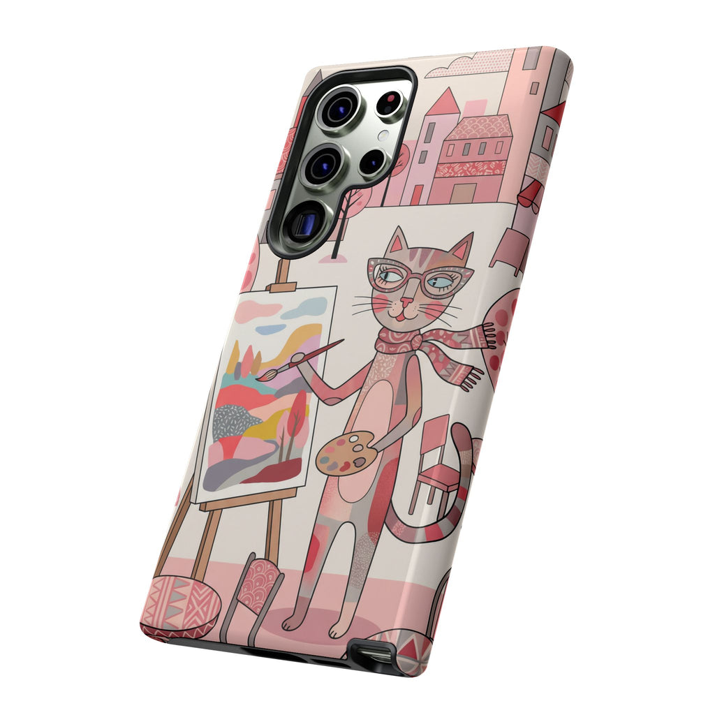 Artistic Cat Samsung Galaxy Phone Case | Painter Kitty Illustration Tough Case