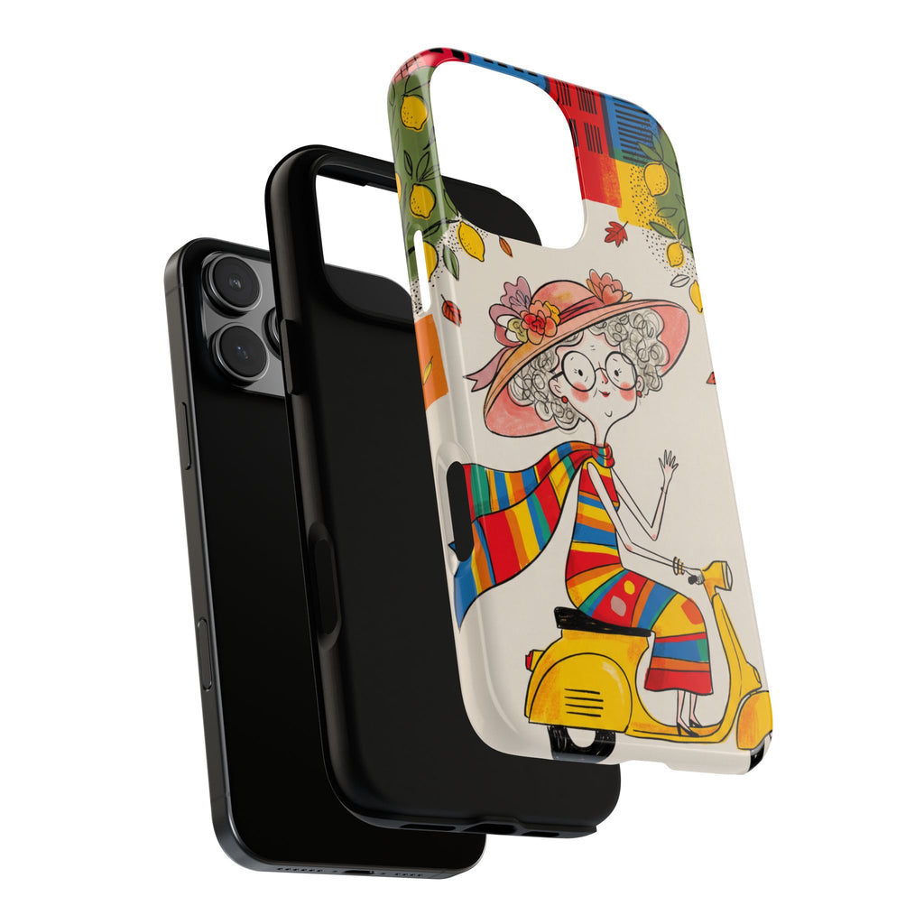 Vintage Scooter Granny iPhone Case | Colourful Retro Elderly Lady Design