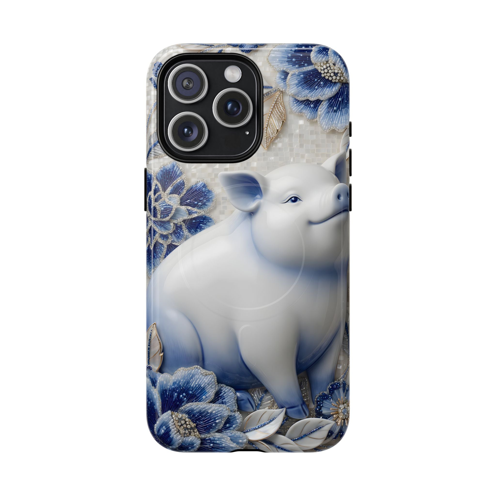 Asian Zodiac Pig MagSafe iPhone Case | Blue & White Porcelain Slim Protective Shockproof Case| Year of the Pig Gift