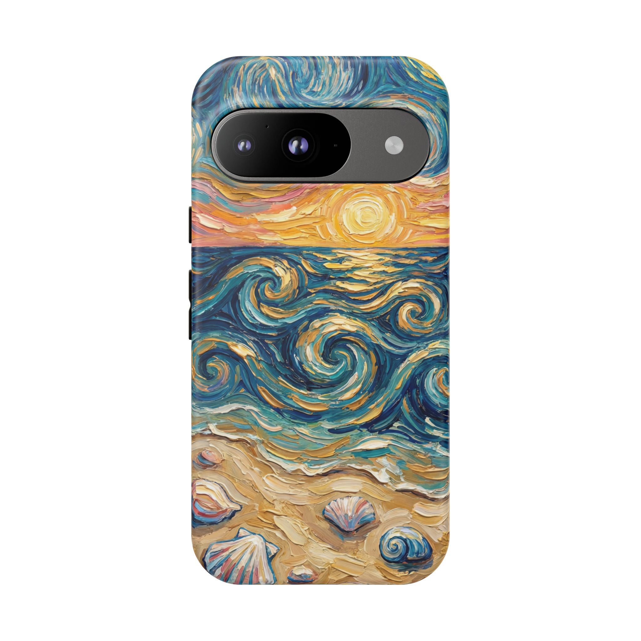 Sea Sunset Google Pixel Case — Van Gogh‑Style Beach Waves with Shells
