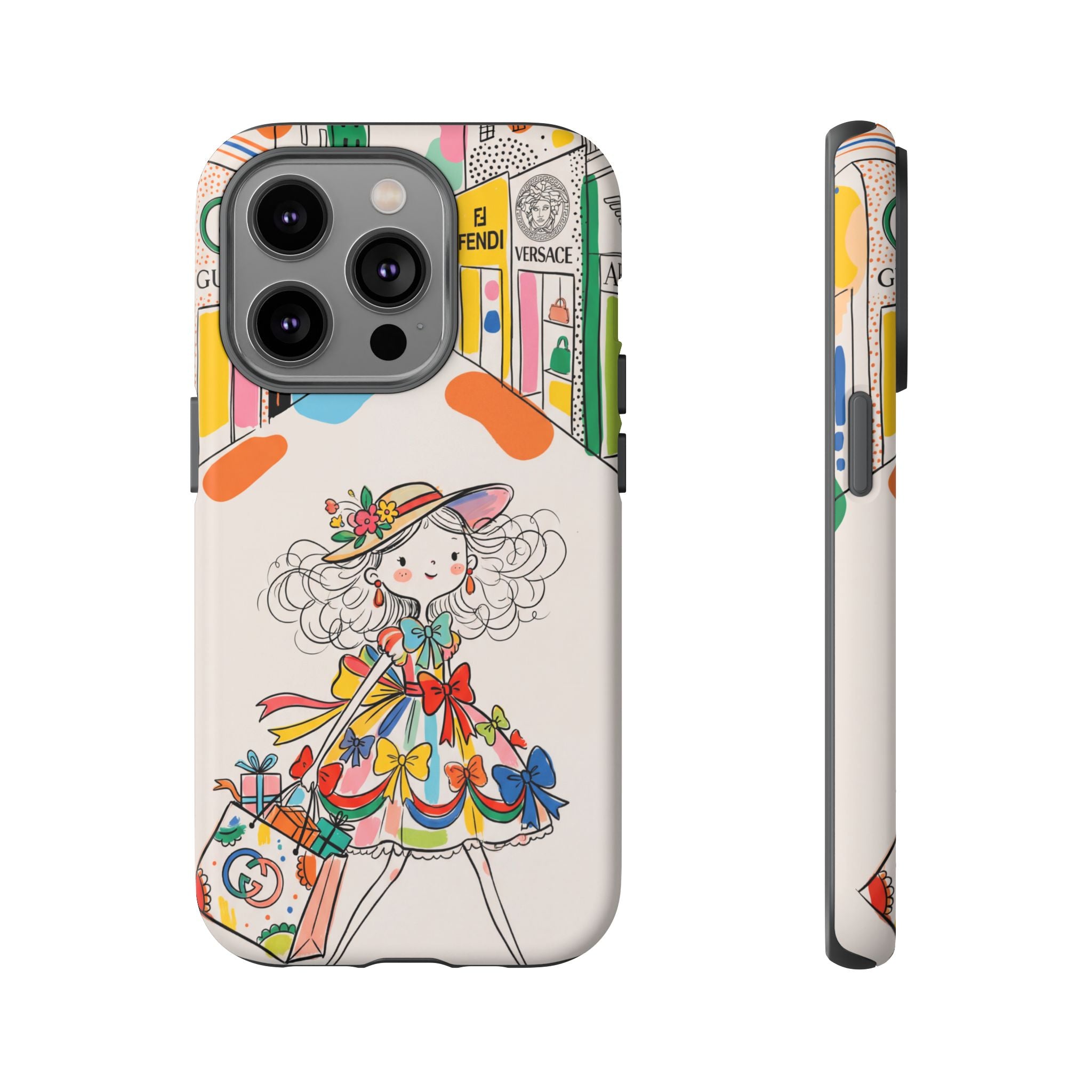 Cute Fashion Girl iPhone Case | Colourful Shopping Street Design