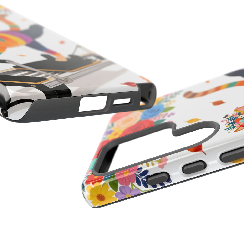 Cat Pilates Samsung Galaxy Phone Case | Floral Rainbow Cat on Reformer