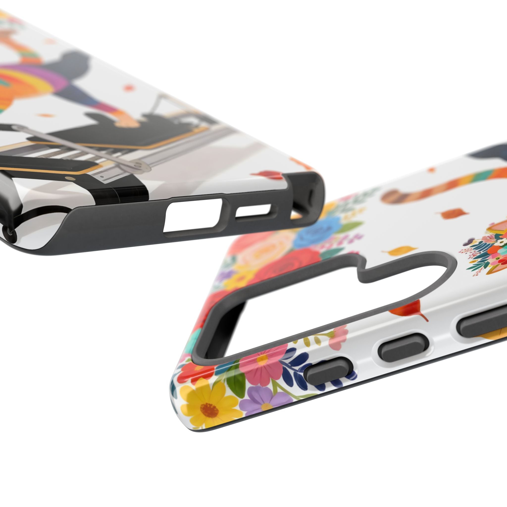 Cat Pilates Samsung Galaxy Phone Case | Floral Rainbow Cat on Reformer