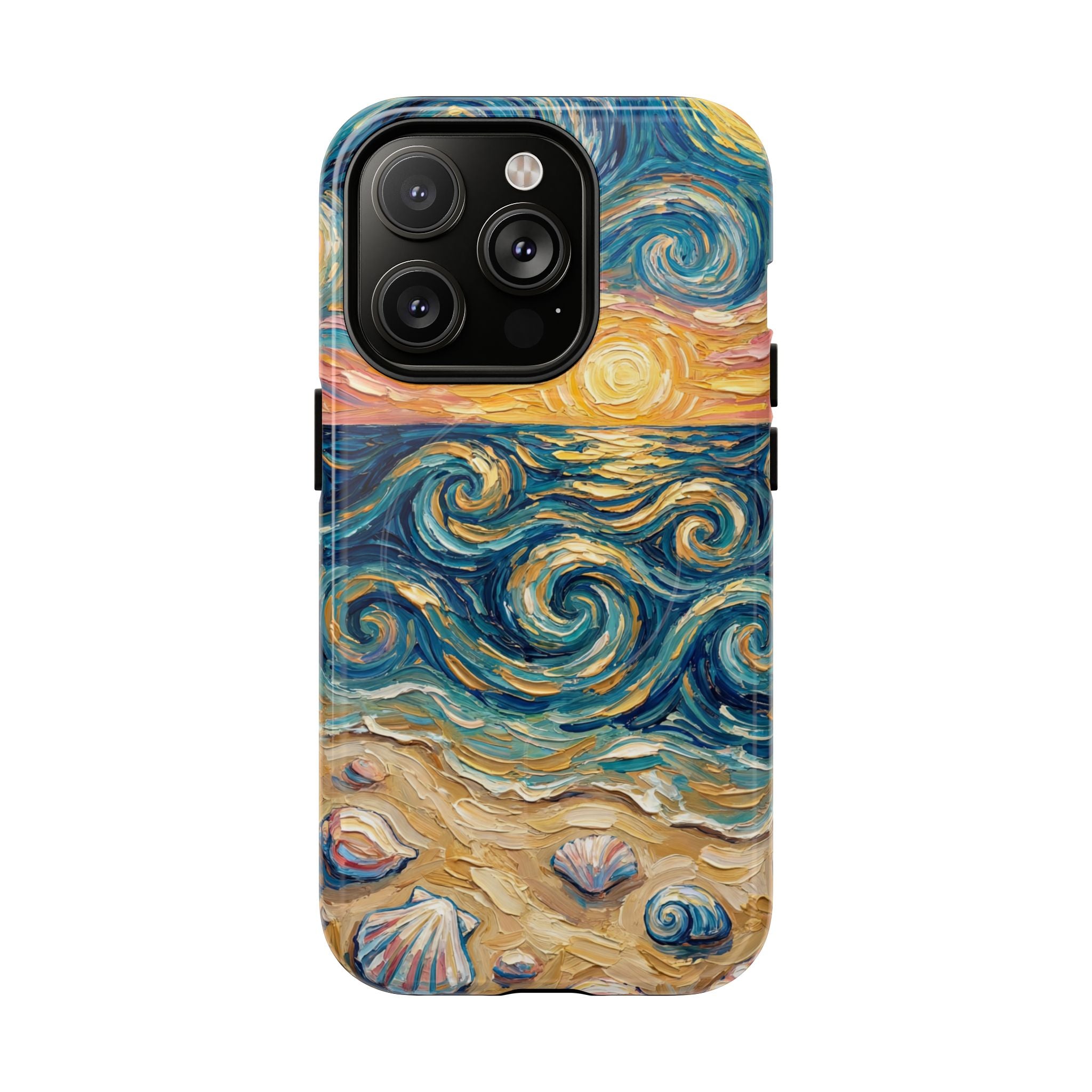 Sunset Ocean Waves MagSafe iPhone Case — Van Gogh‑Style Beach Waves with Shells