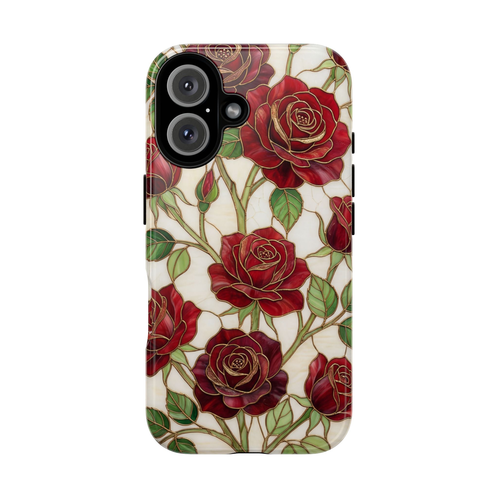 Red Rose Pattern Tough iPhone Case — Vintage Floral iPhone Protection