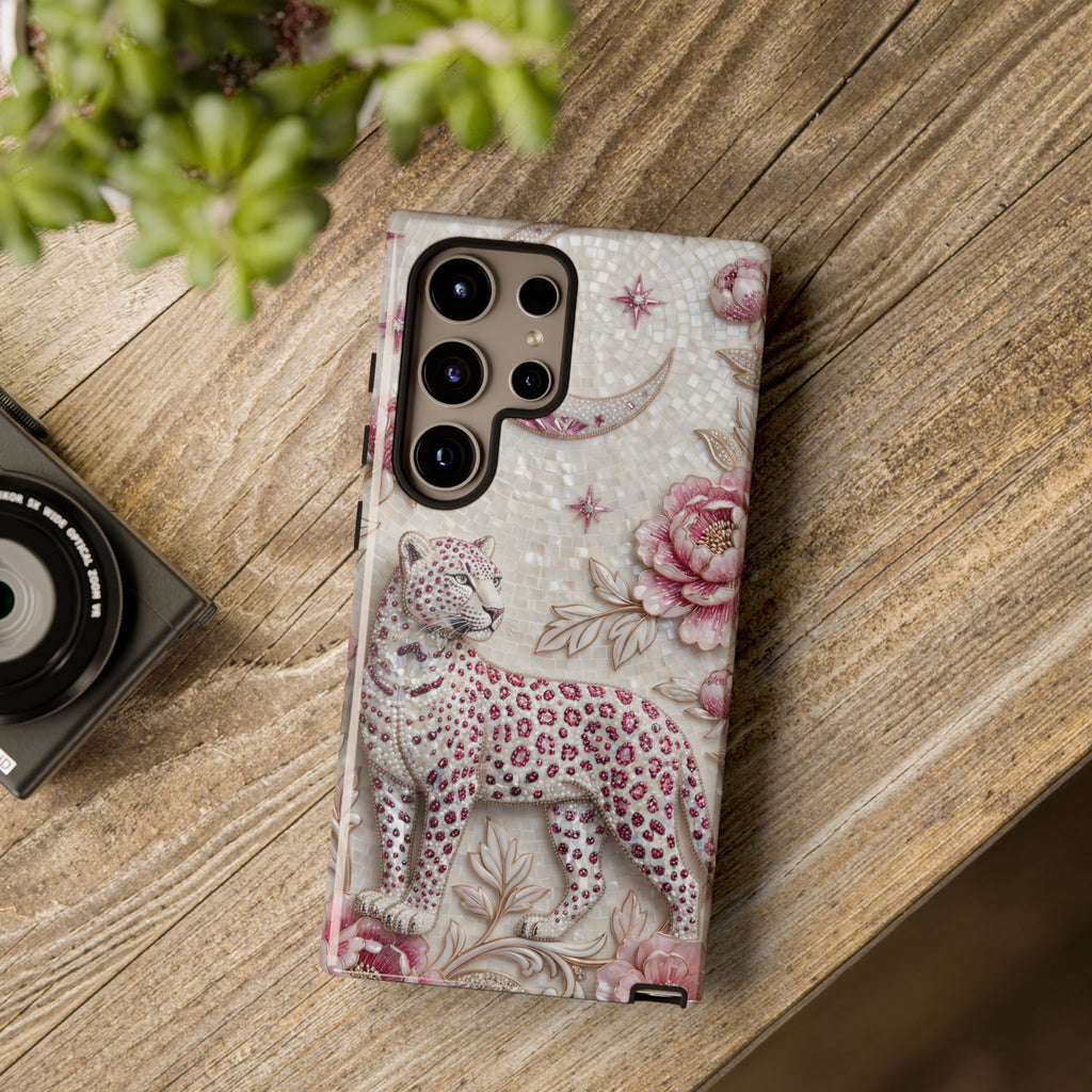 Custodia per telefono Samsung Galaxy Luna con Leopardo Floreale | Cover protettiva botanica vintage rosa