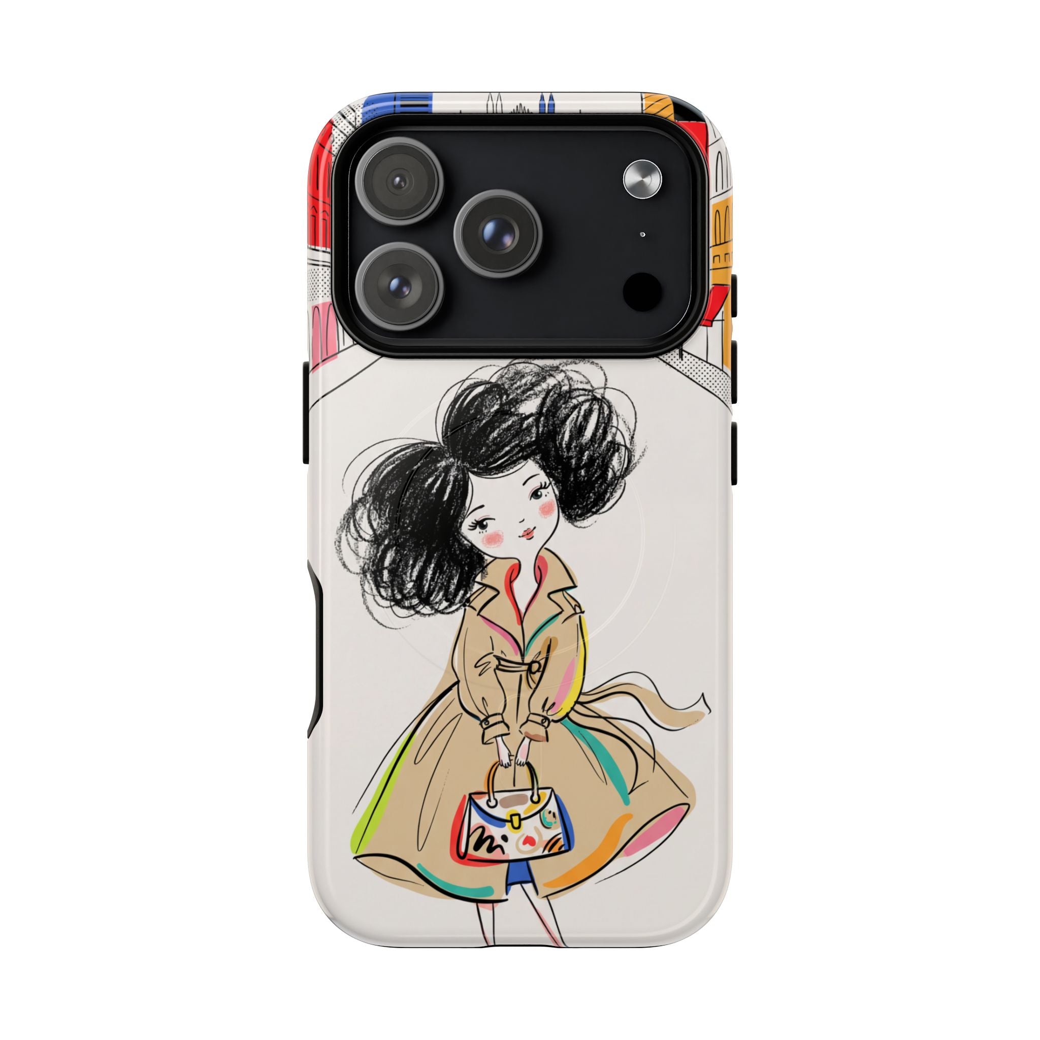 Illustrated Trench Coat Fashion Chic City Girl MagSafe iPhone Case