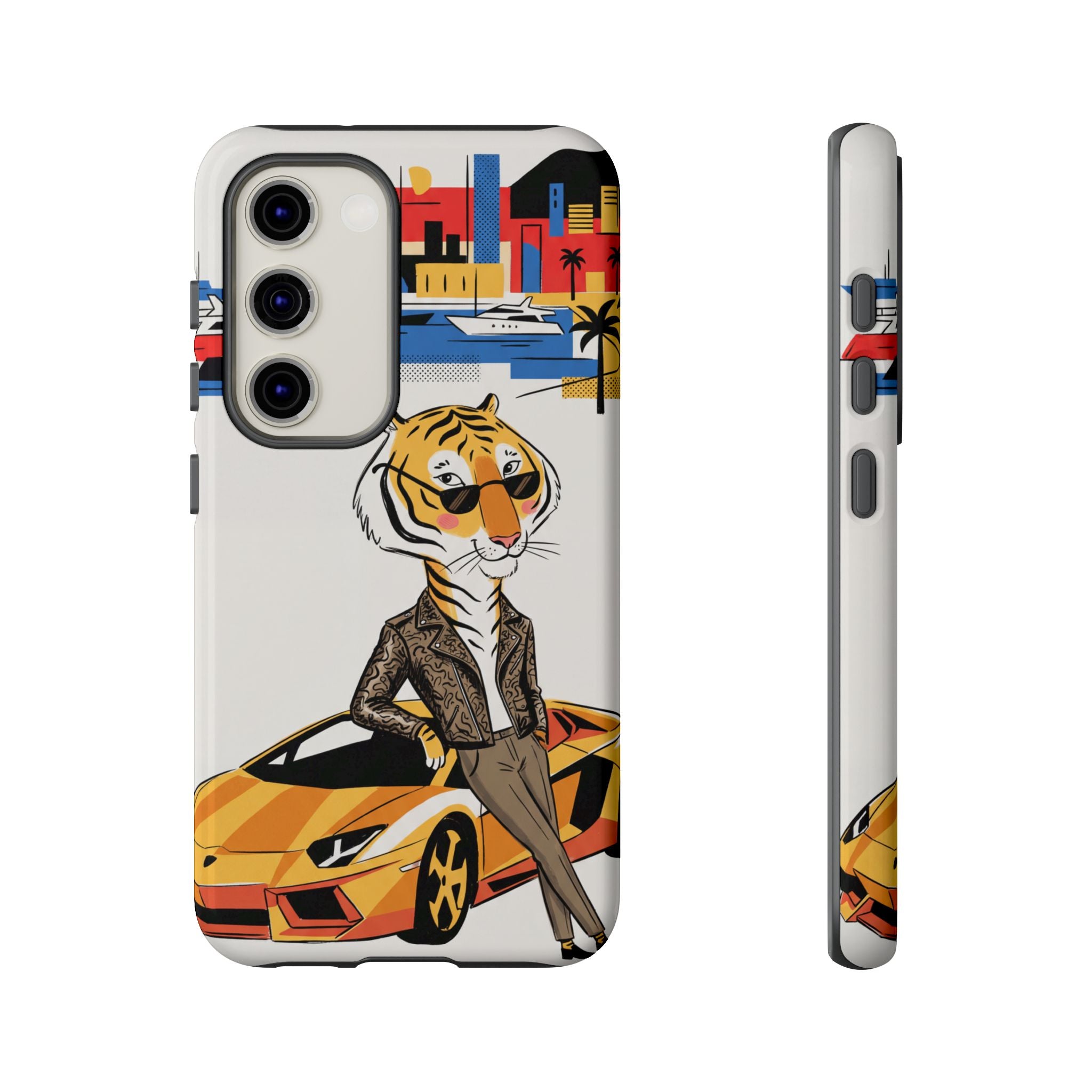 Stylish Tiger with Sports Car Illustration Samsung Galaxy Phone Case