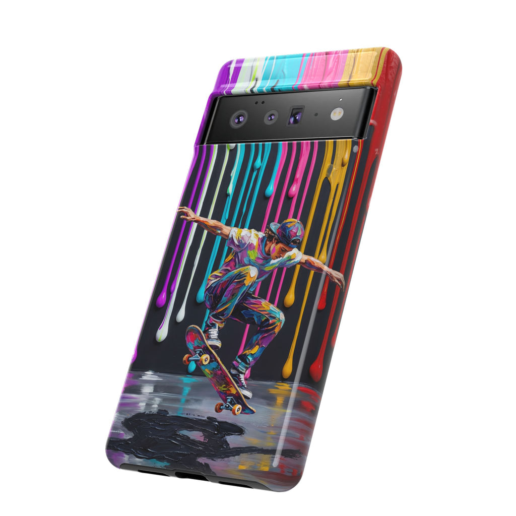 Custodia per telefono Google Pixel "Skateboarder Splash" arte colorata a goccia