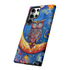 Owl on Crescent Moon Samsung Galaxy Case — Colourful Whimsical Night Sky Design