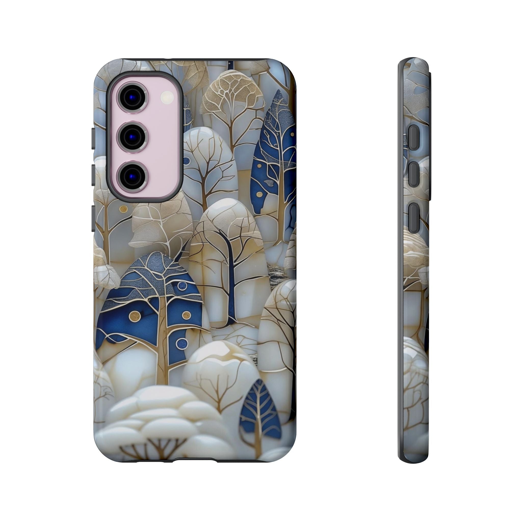 Blue Gold Winter Forest Samsung Galaxy Case — Elegant Tree Pattern Tough Case