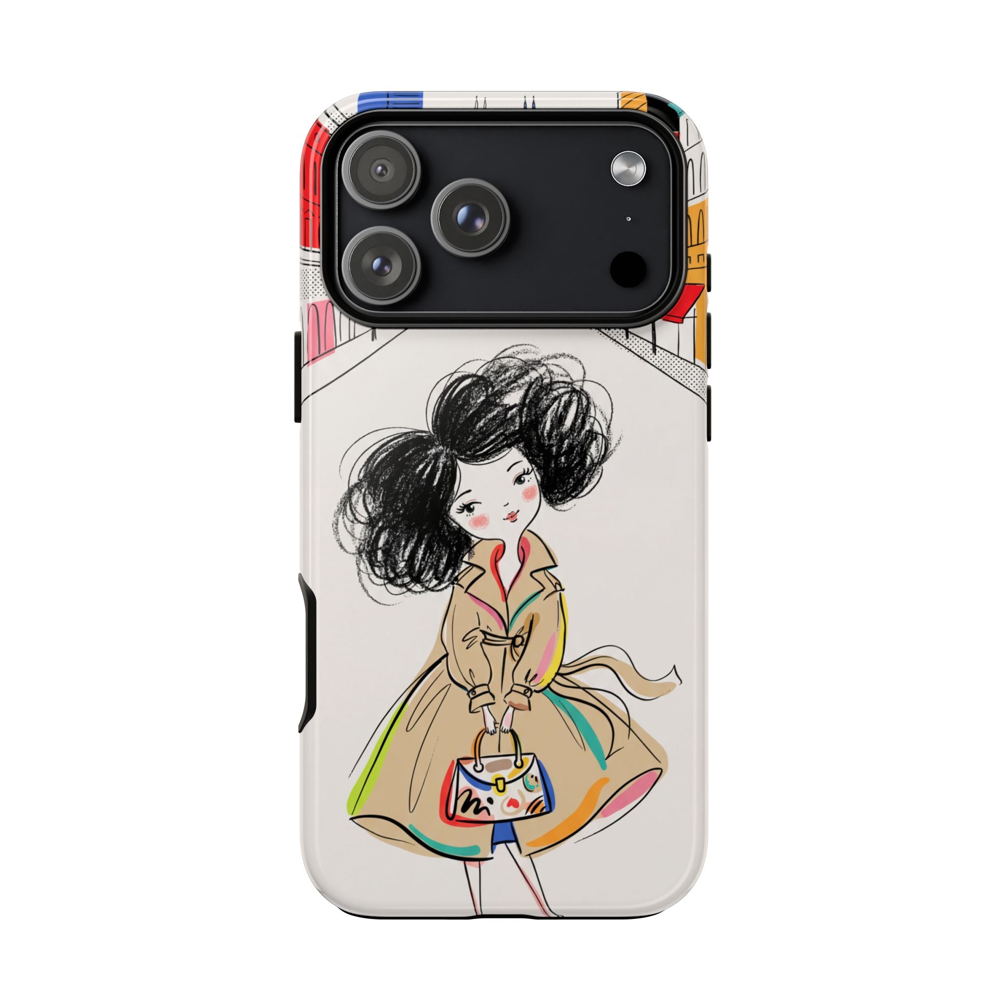 Illustrated Trench Coat Fashion Chic City Girl iPhone Case