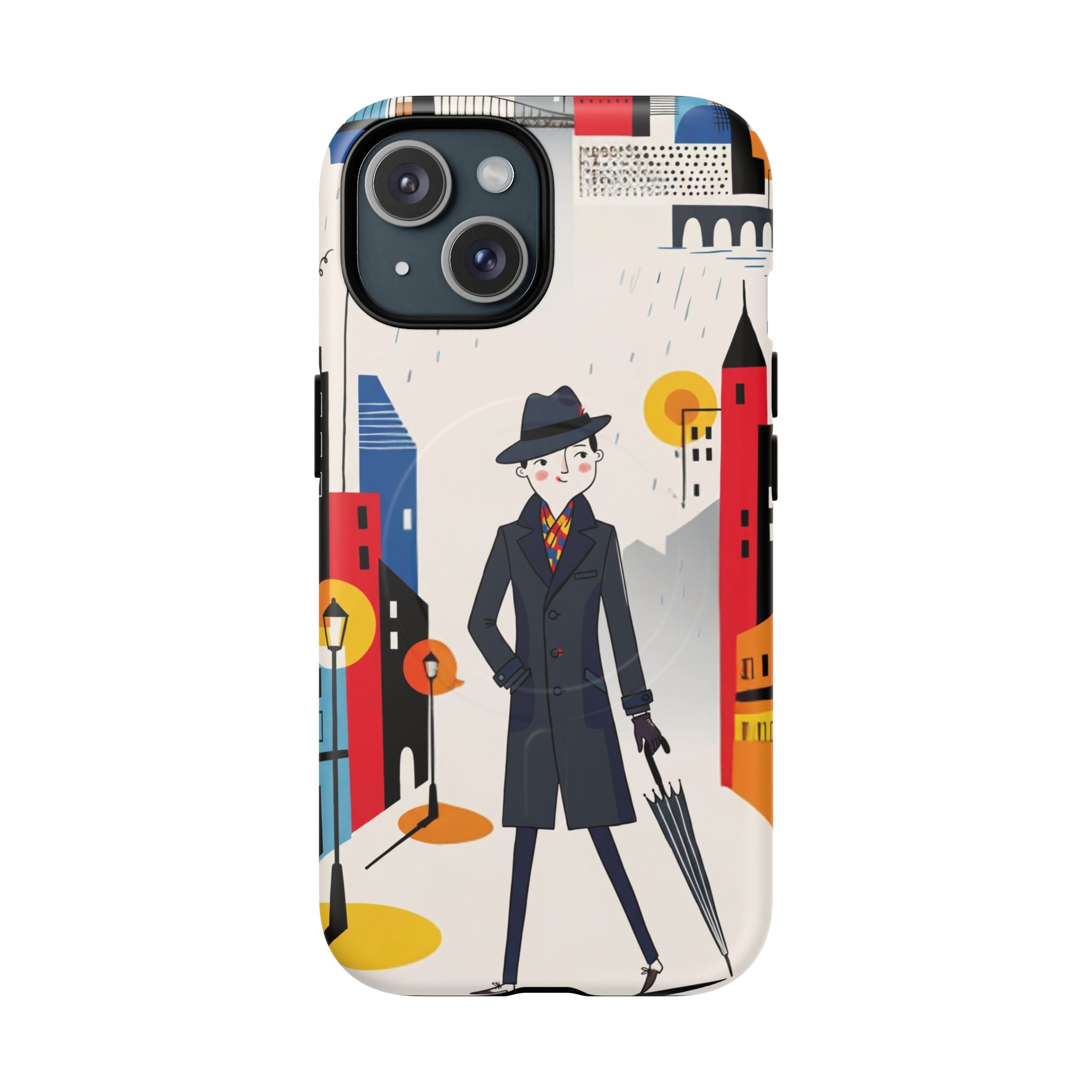 Retro Gentleman in Cityscape Illustration MagSafe iPhone Case