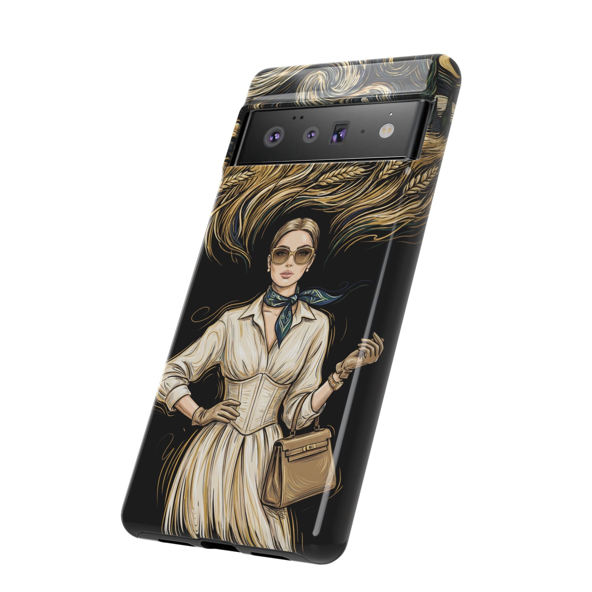 Vintage Elegance Google Pixel Phone Case | Retro Woman with Flowing Golden Hair