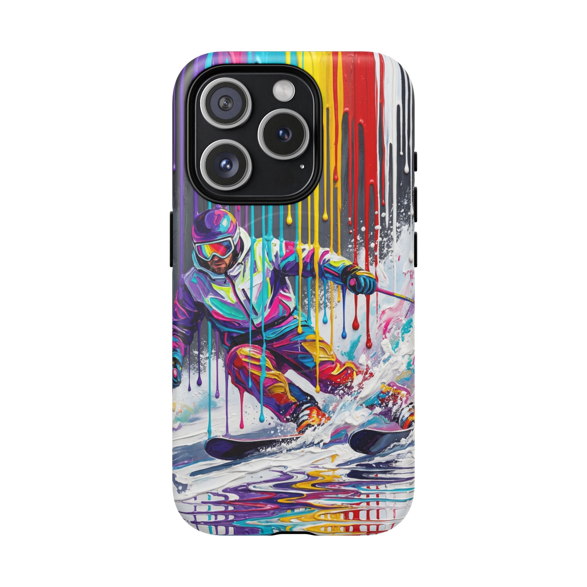 Colourful Skiing Drip Art Tough MagSafe iPhone Case