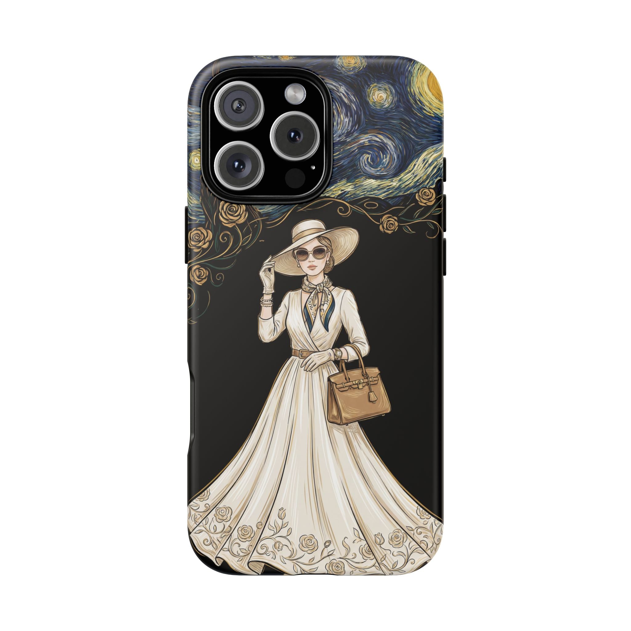 Vintage Starry Night Fashion iPhone Case | Elegant Lady in White Dress