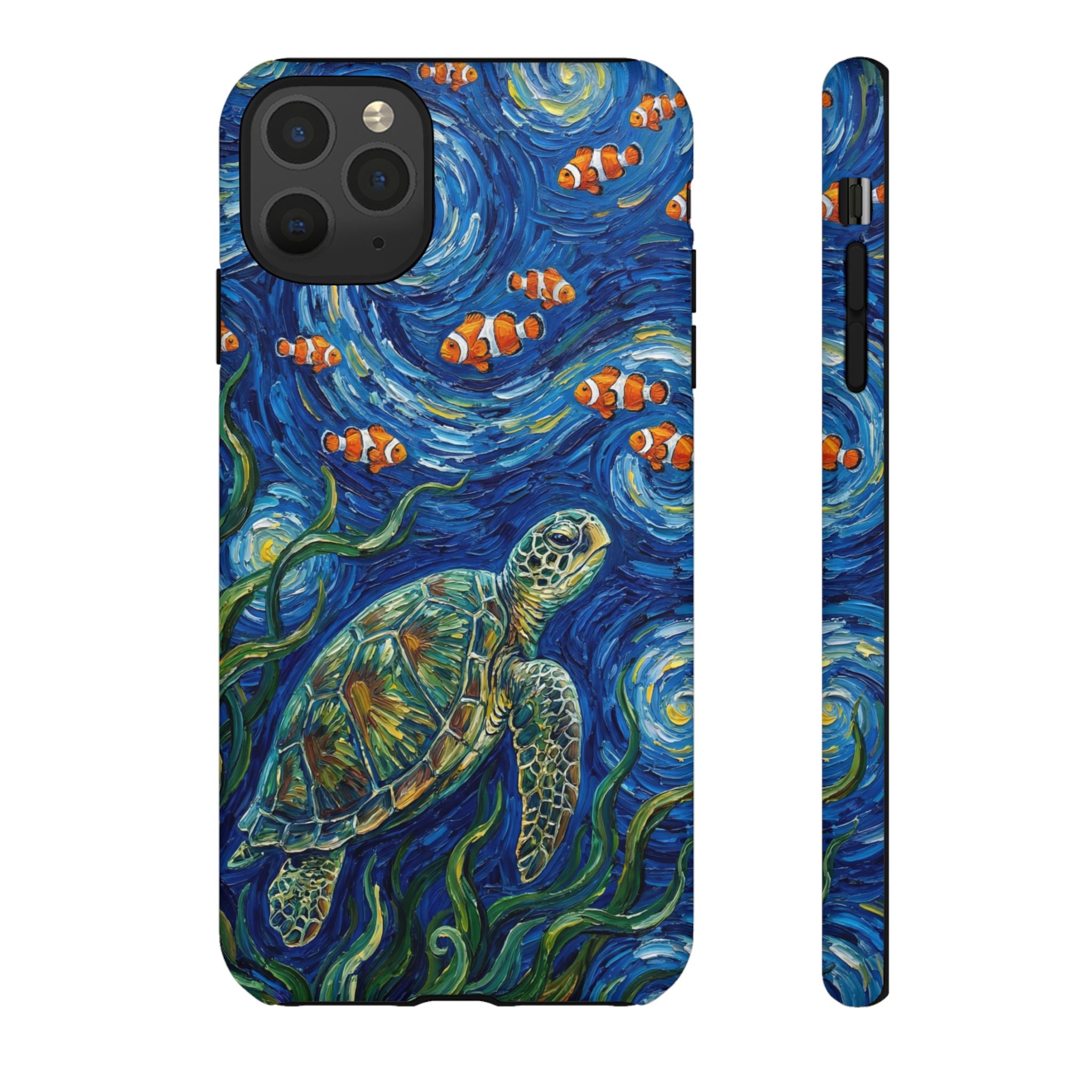 Sea Turtle & Clownfish Tough iPhone Case | Van Gogh Style Ocean Art